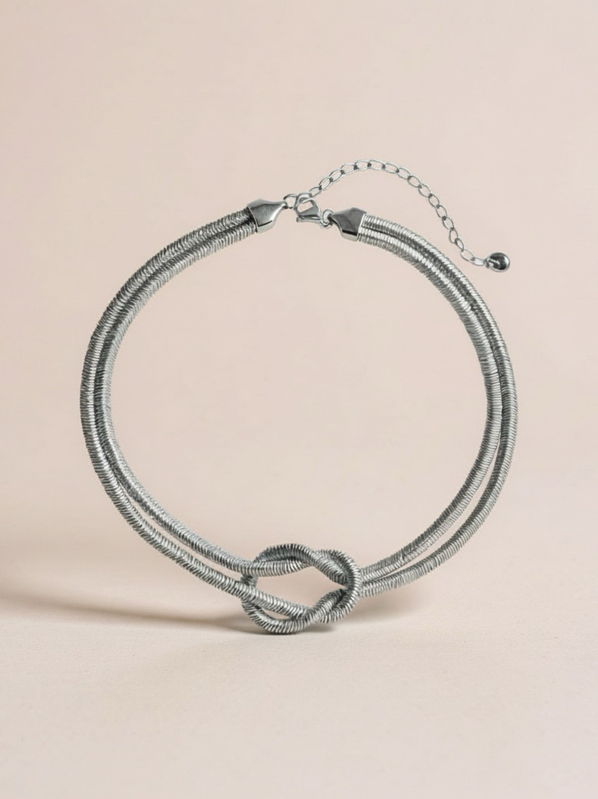 Double Layered Knot Herringbone Choker Necklace