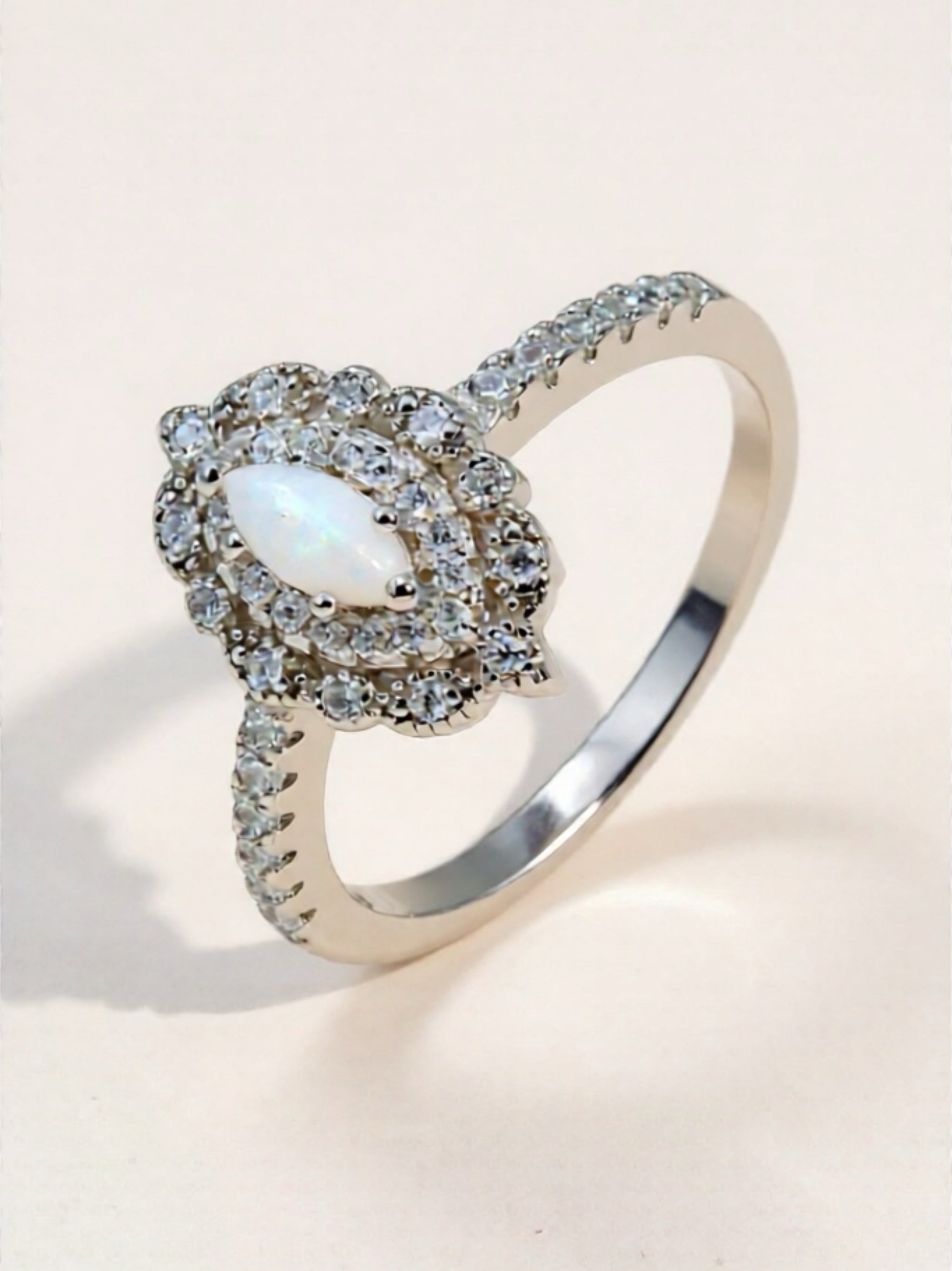 Opal & CZ 925 Sterling Silver  Ring