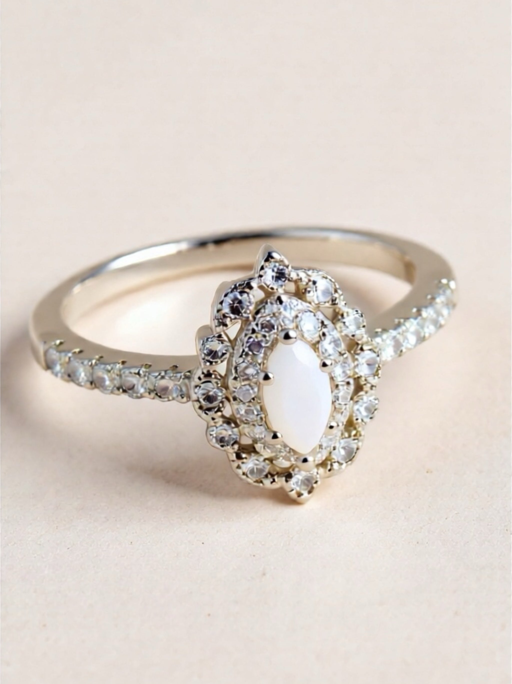 Opal & CZ 925 Sterling Silver  Ring