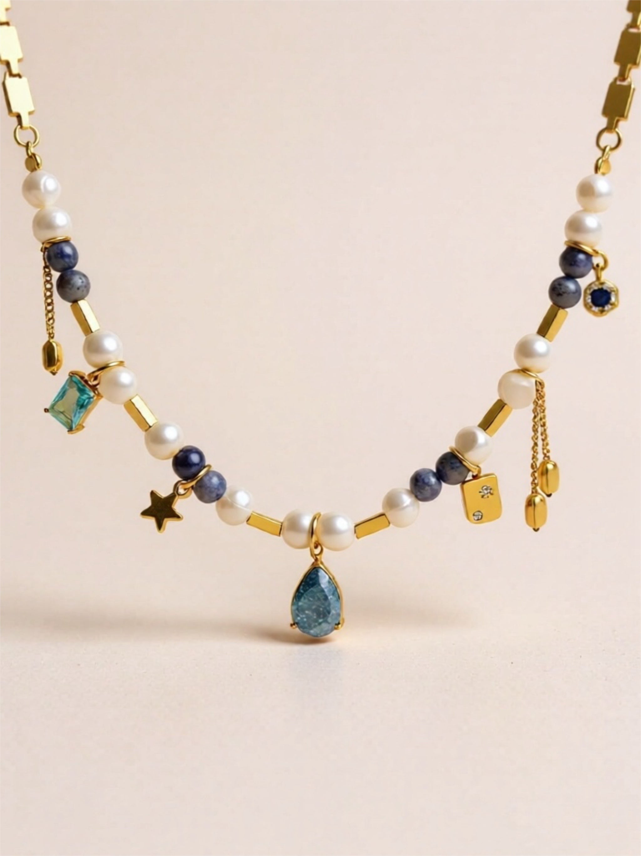 18K Gold Beaded Charm Necklace