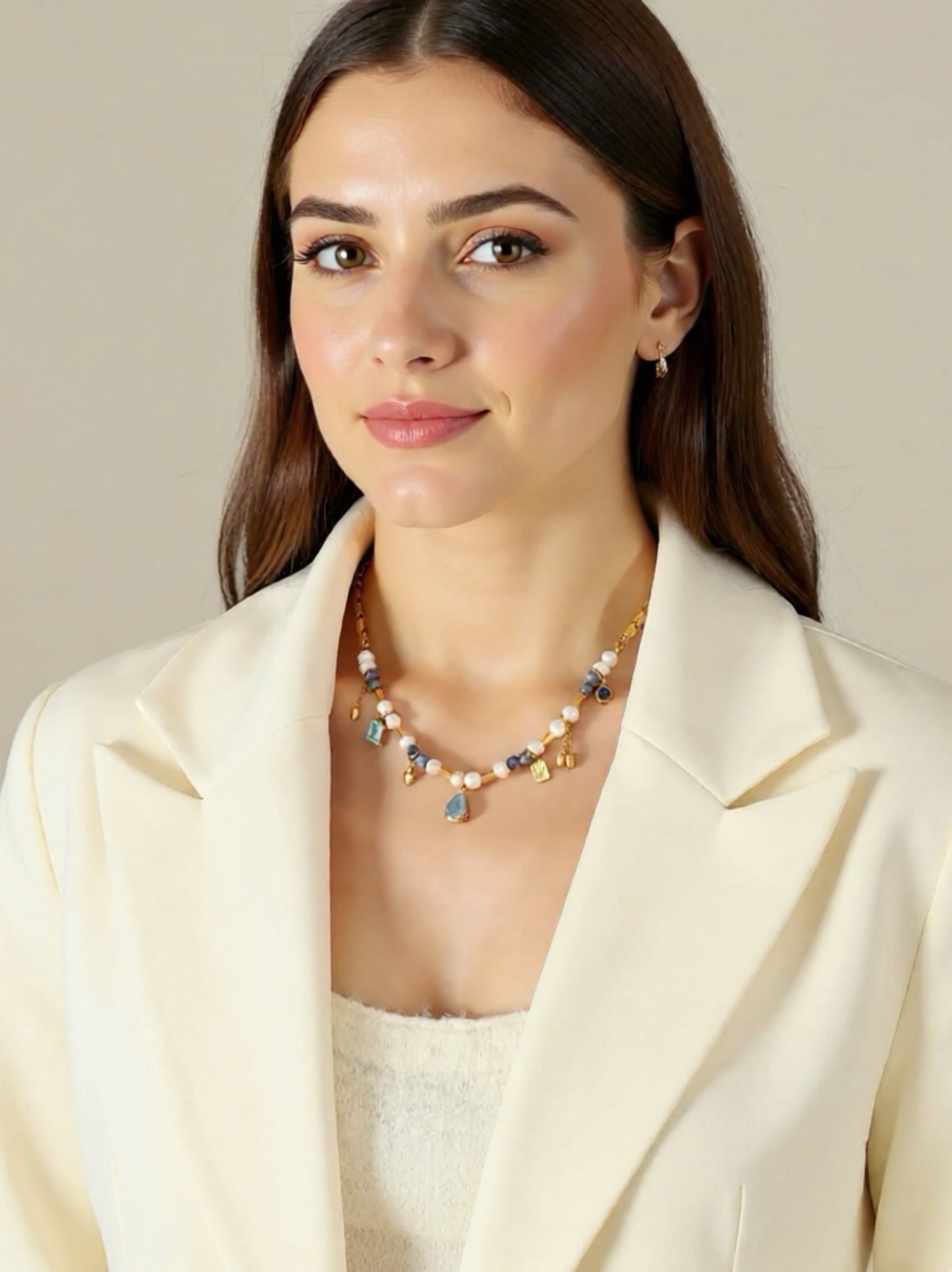18K Gold Beaded Charm Necklace