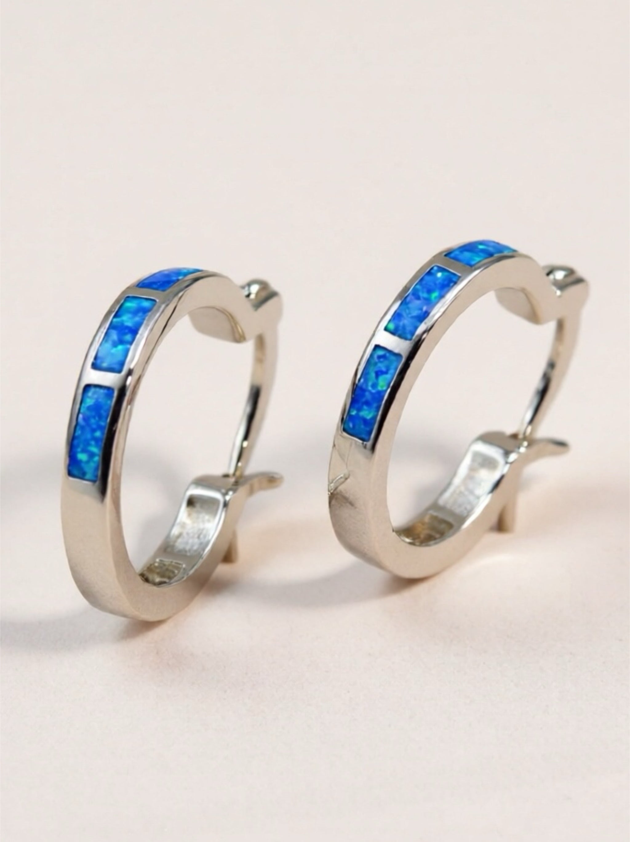 Blue Opal 925 Sterling Silver Hoop Earrings