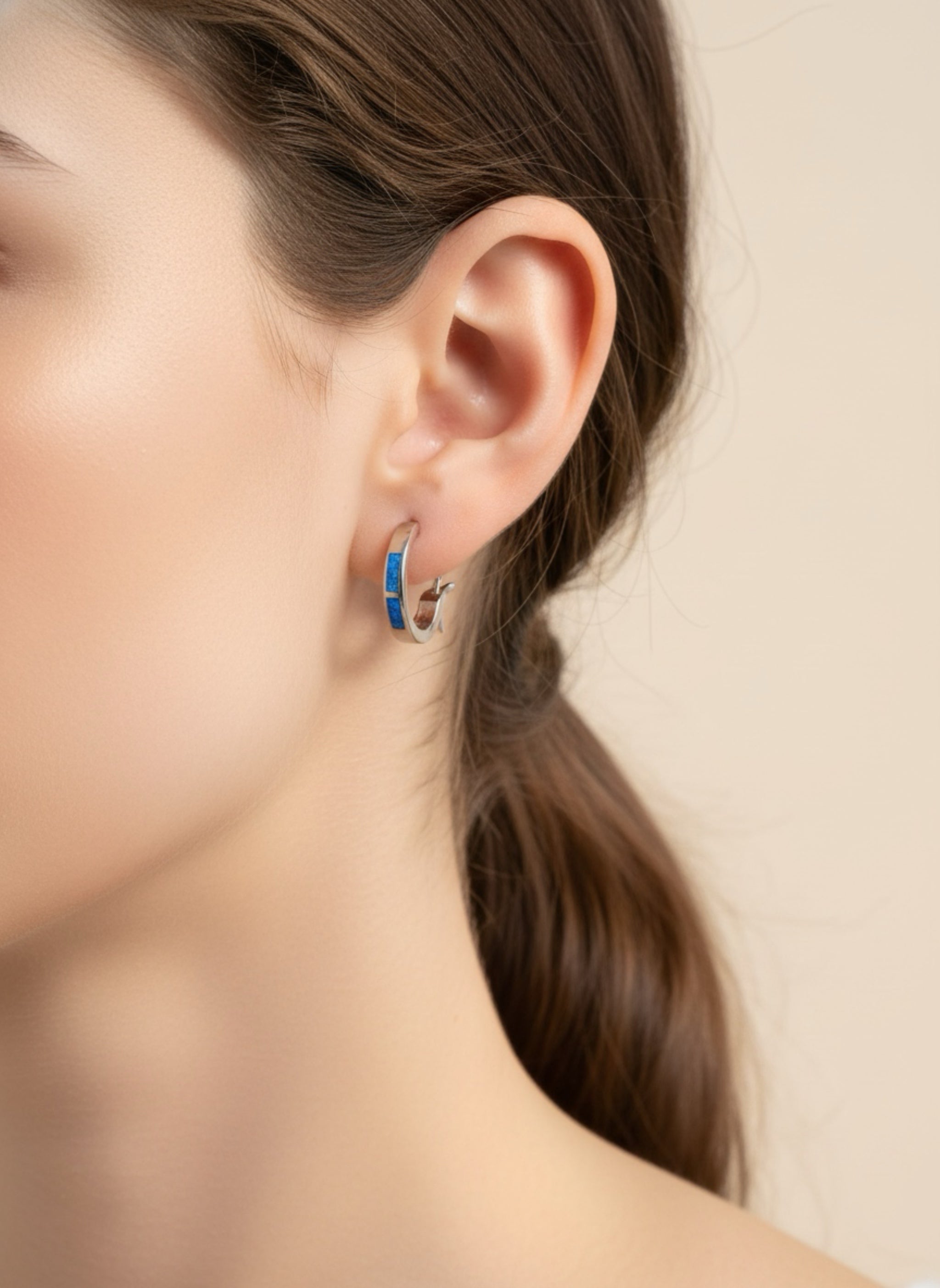 Blue Opal 925 Sterling Silver Hoop Earrings