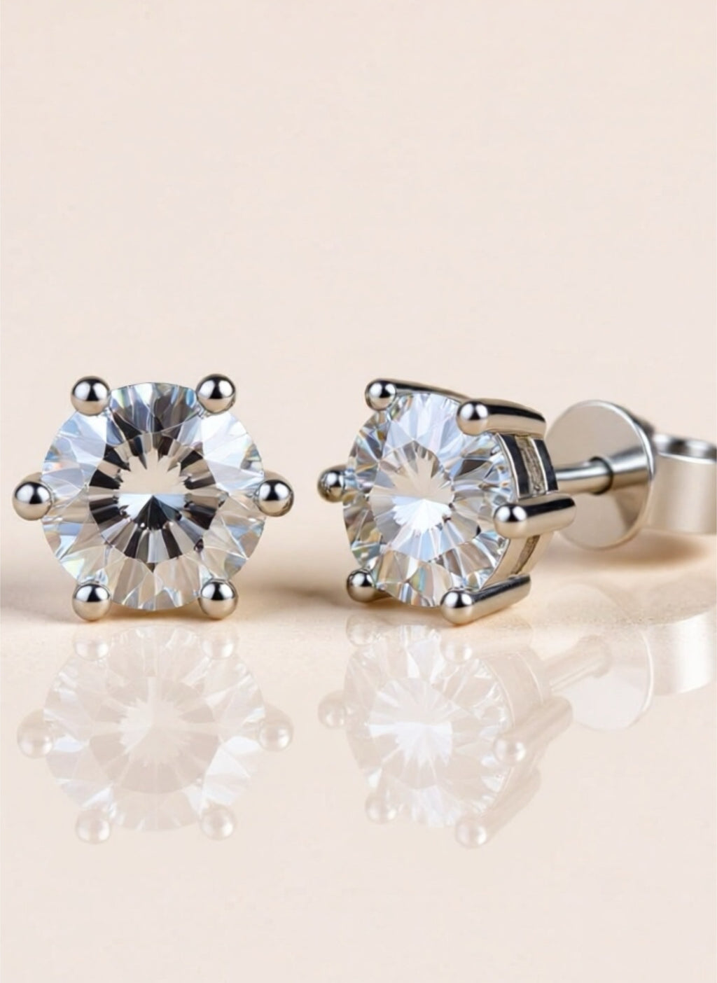 925 Sterling Silver 6-Prong 2 Carat Moissanite Stud Earrings