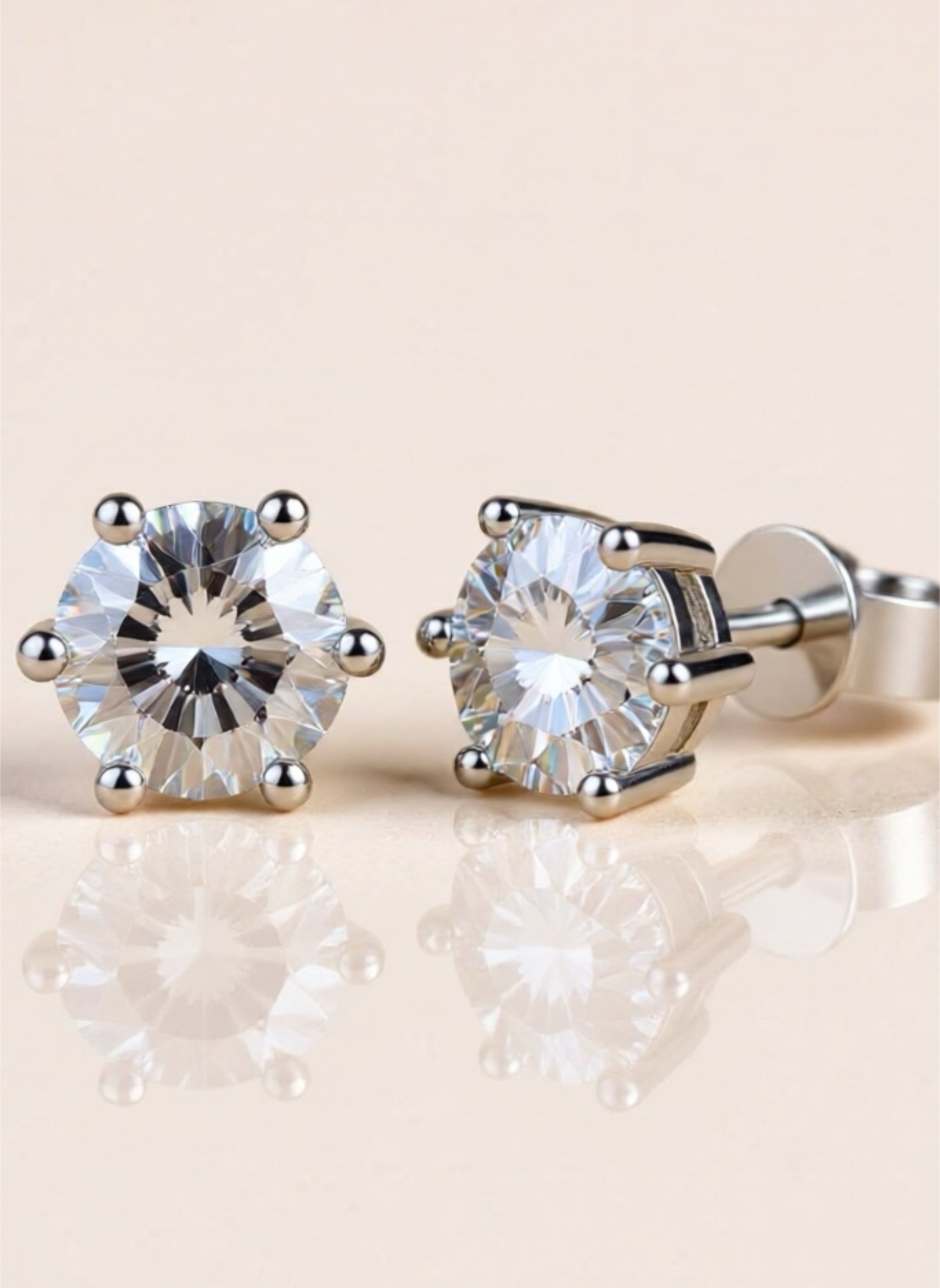 925 Sterling Silver 6-Prong 2 Carat Moissanite Stud Earrings