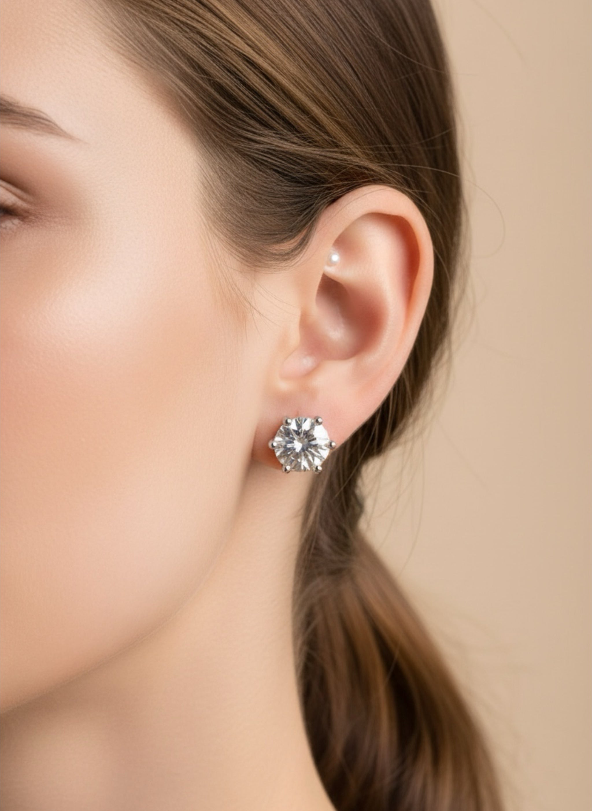 925 Sterling Silver 6-Prong 2 Carat Moissanite Stud Earrings
