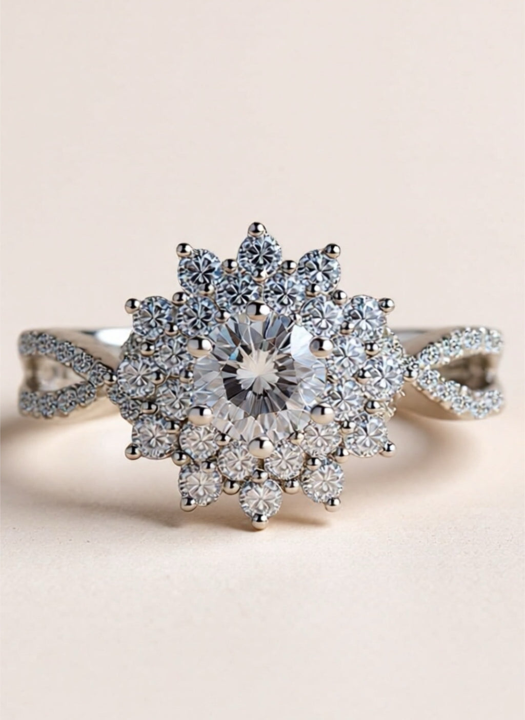 Moissanite Flower-Shape Split Shank 925 Sterling Silver Ring