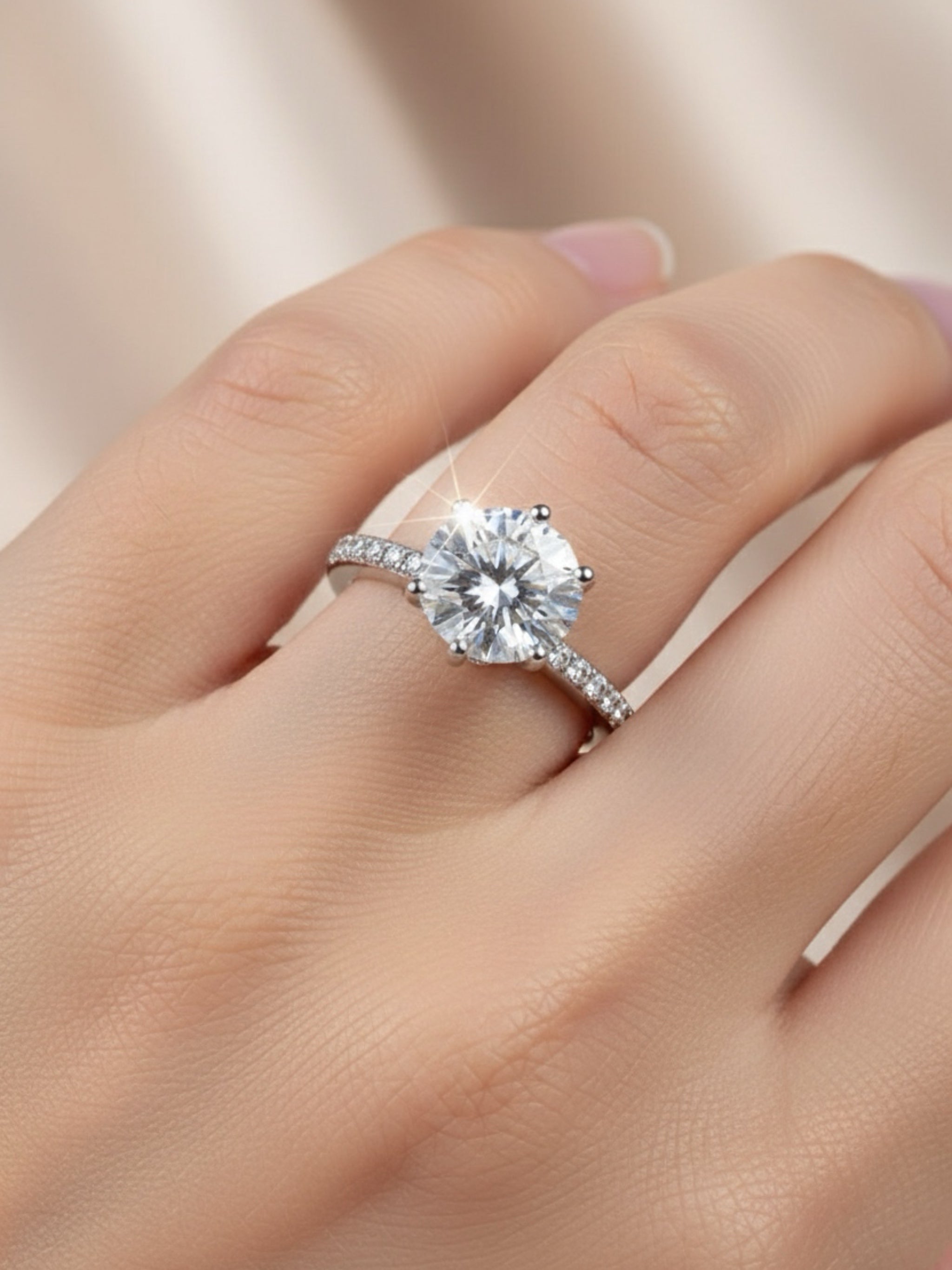 925 Sterling Silver 2 Carat Moissanite Ring