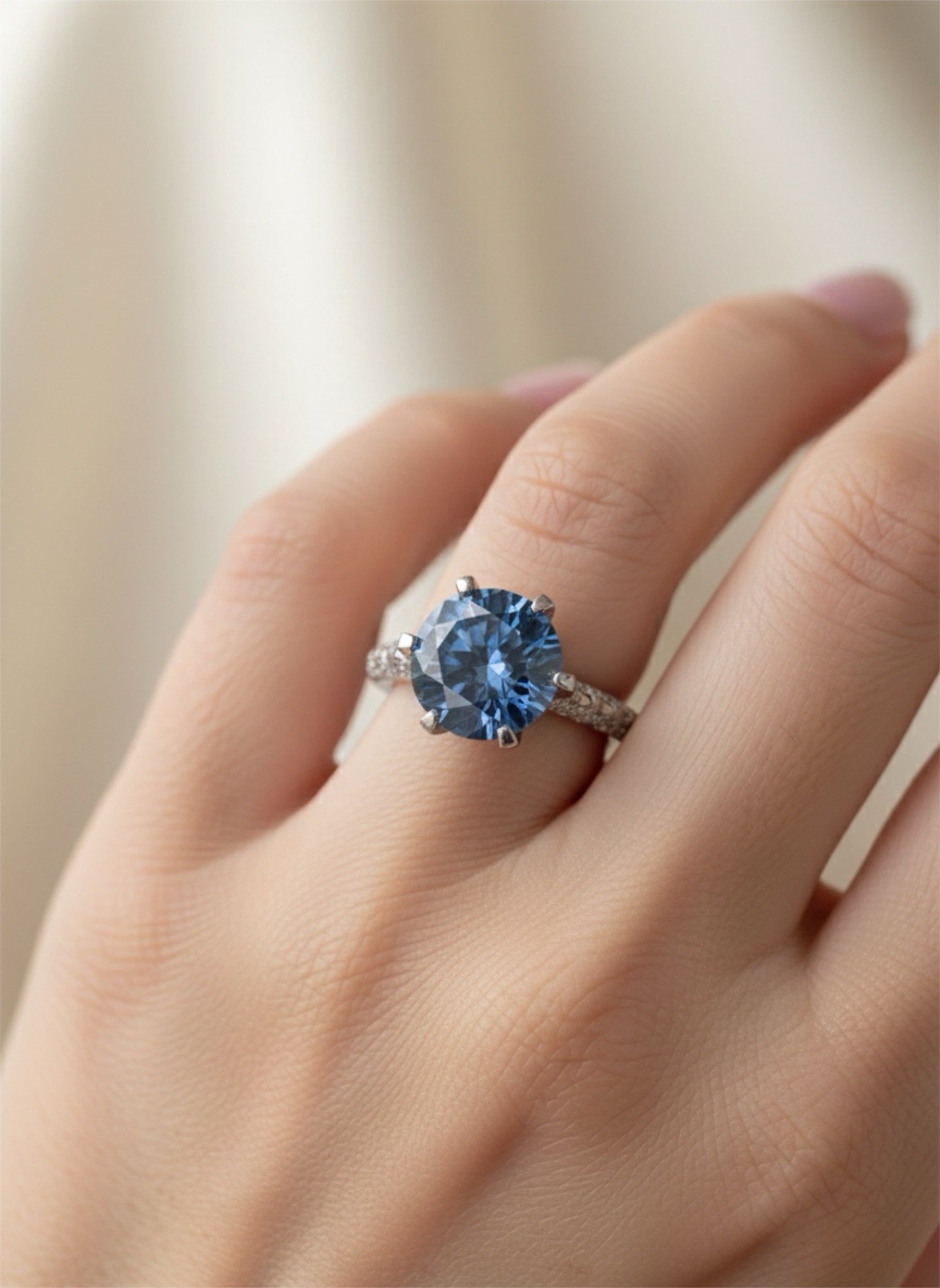5 Carat Blue Moissanite 925 Sterling Silver Ring
