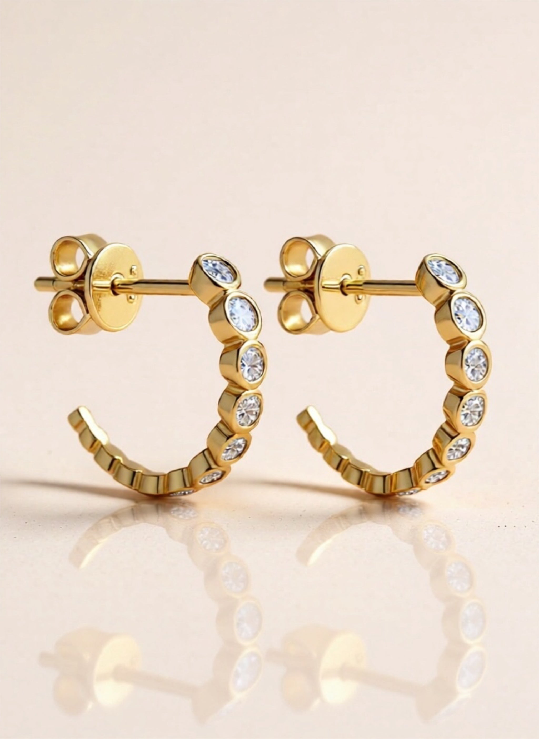 Inlaid Moissanite 925 Sterling Silver C-Hoop Earrings
