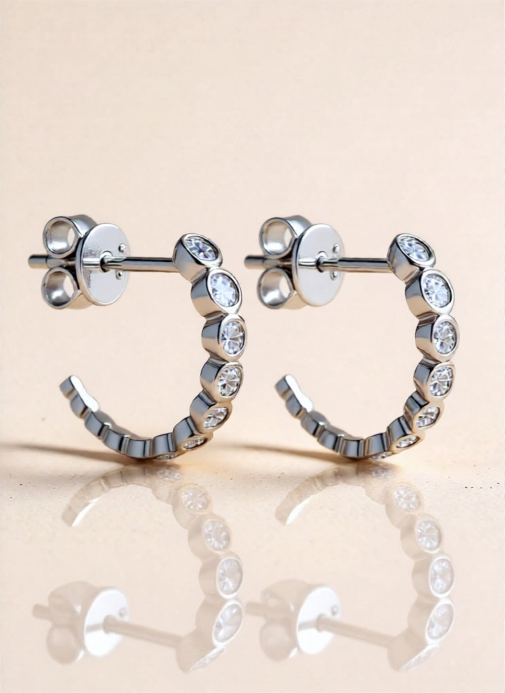 Inlaid Moissanite 925 Sterling Silver C-Hoop Earrings