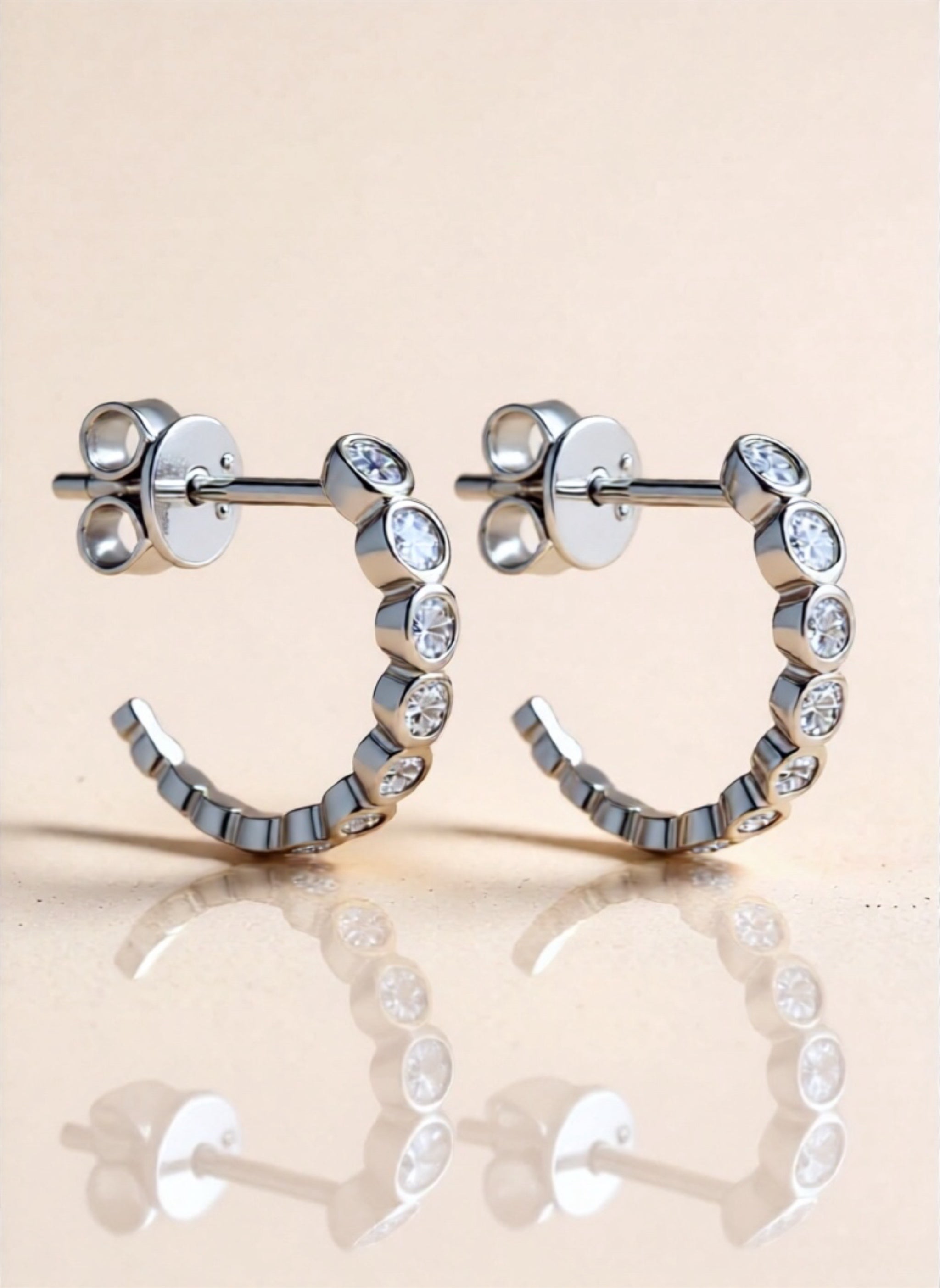 Inlaid Moissanite 925 Sterling Silver C-Hoop Earrings