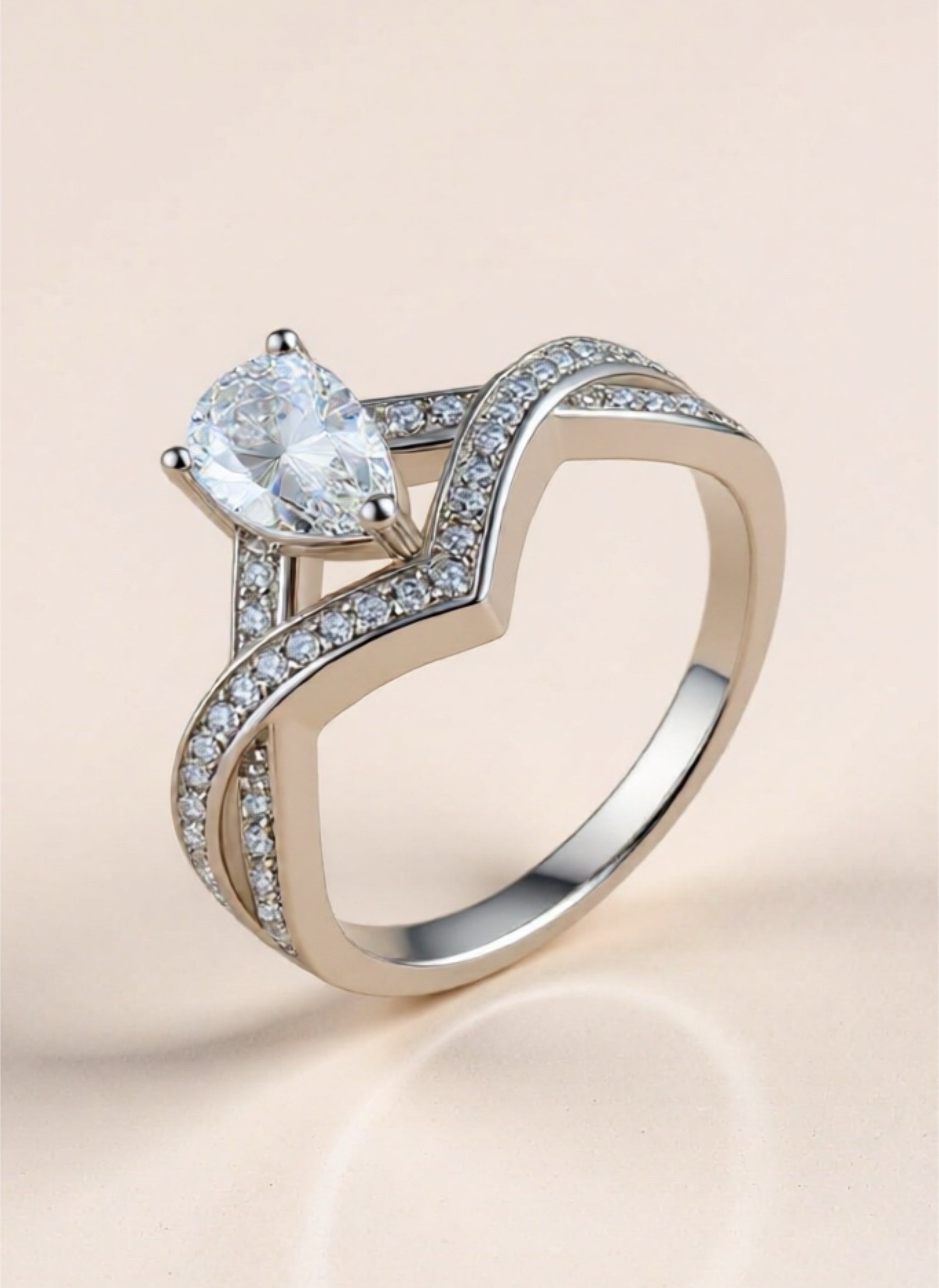 1 Carat Moissanite Teardrop 925 Sterling Silver Ring