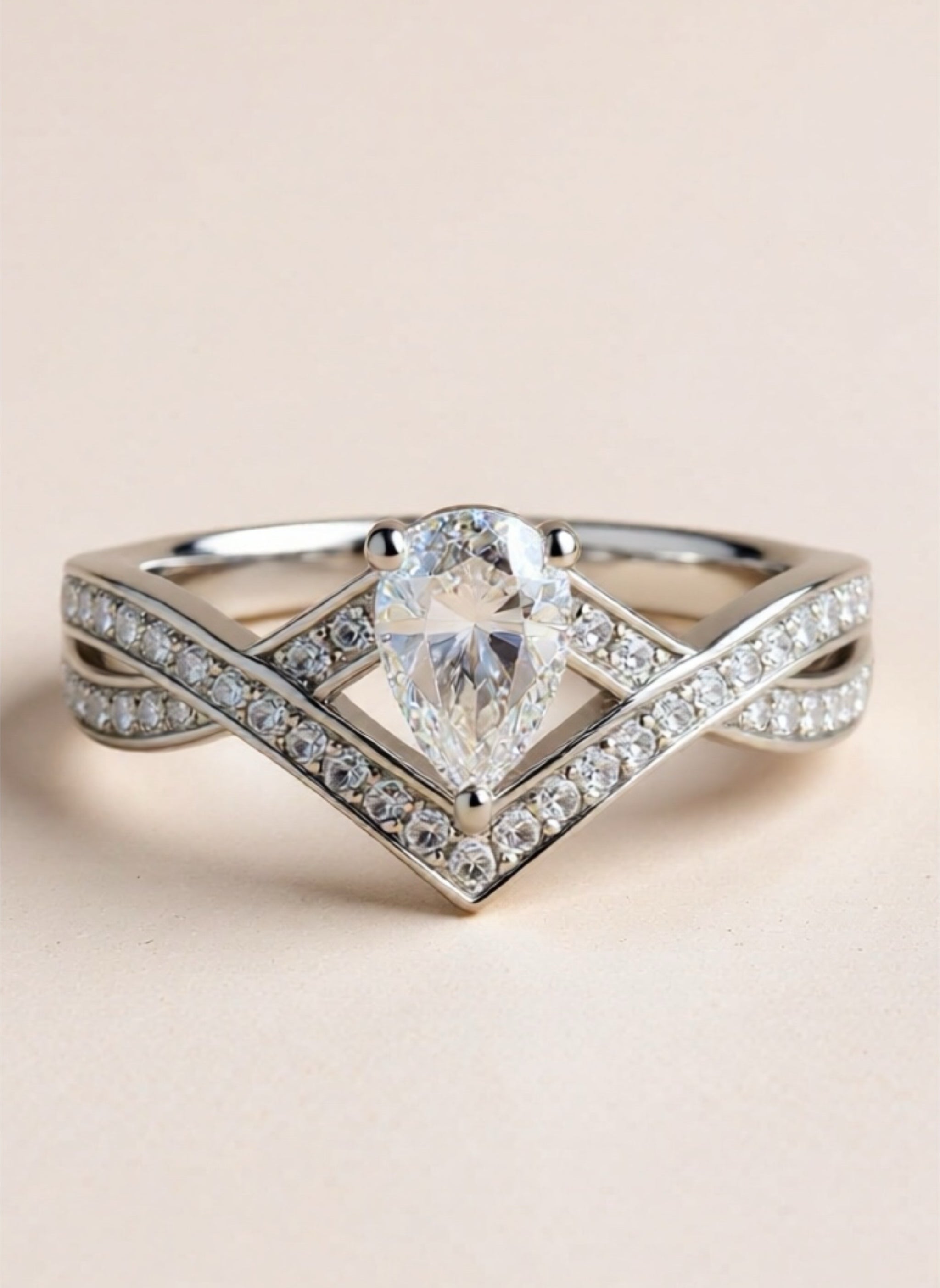 1 Carat Moissanite Teardrop 925 Sterling Silver Ring