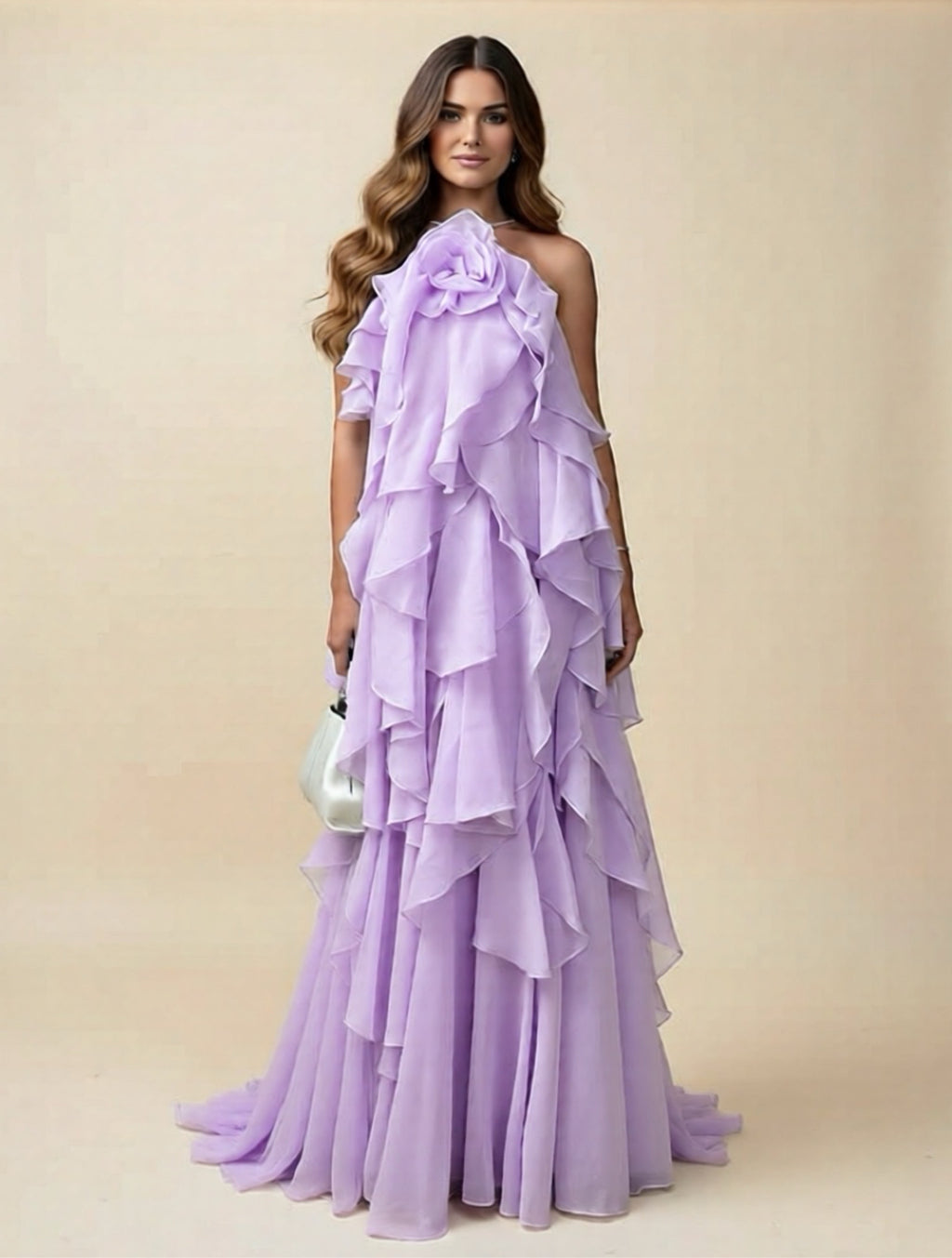 Graceful Layered Ruffle Maxi Dress with One-Shoulder Design