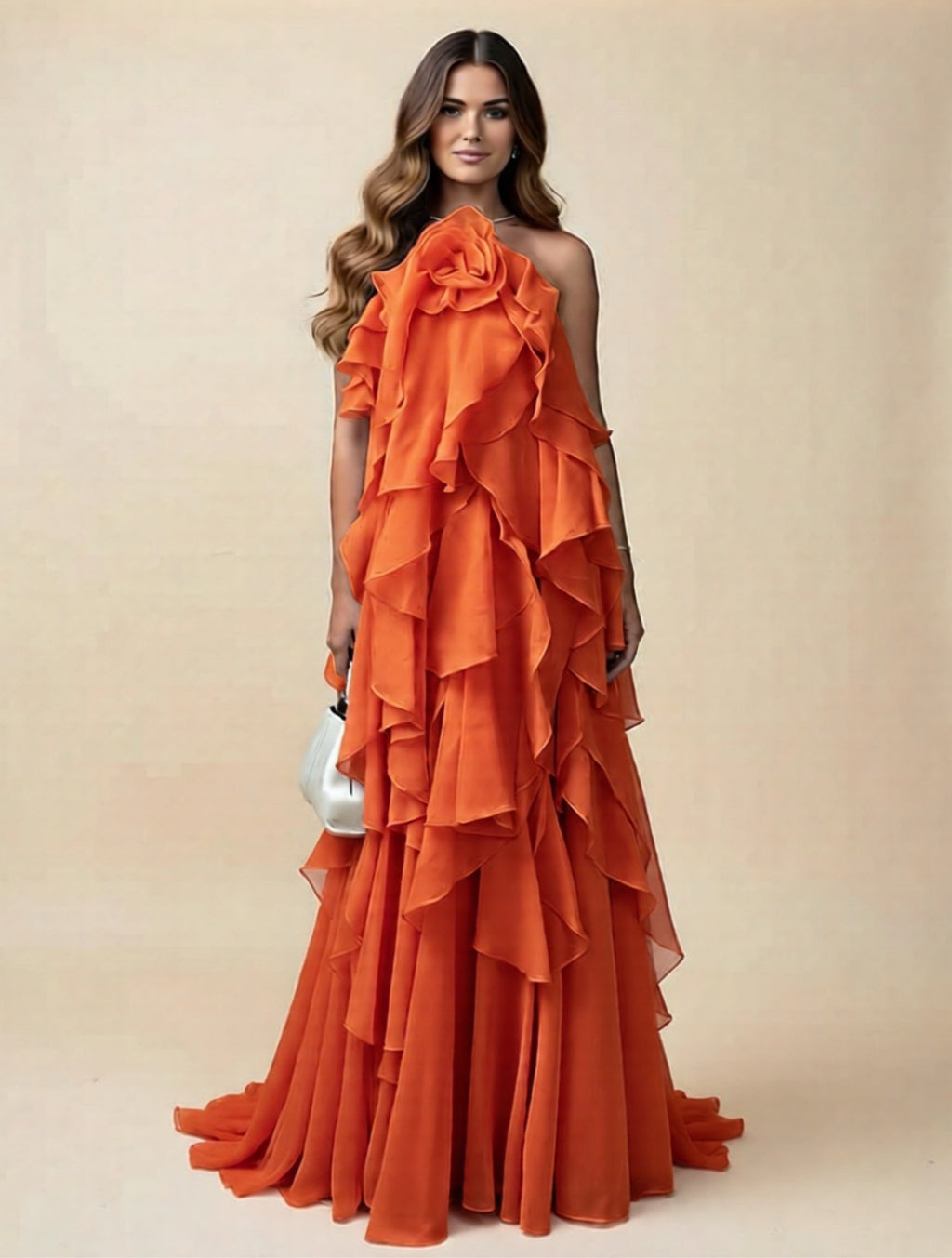 Graceful Layered Ruffle Maxi Dress with One-Shoulder Design