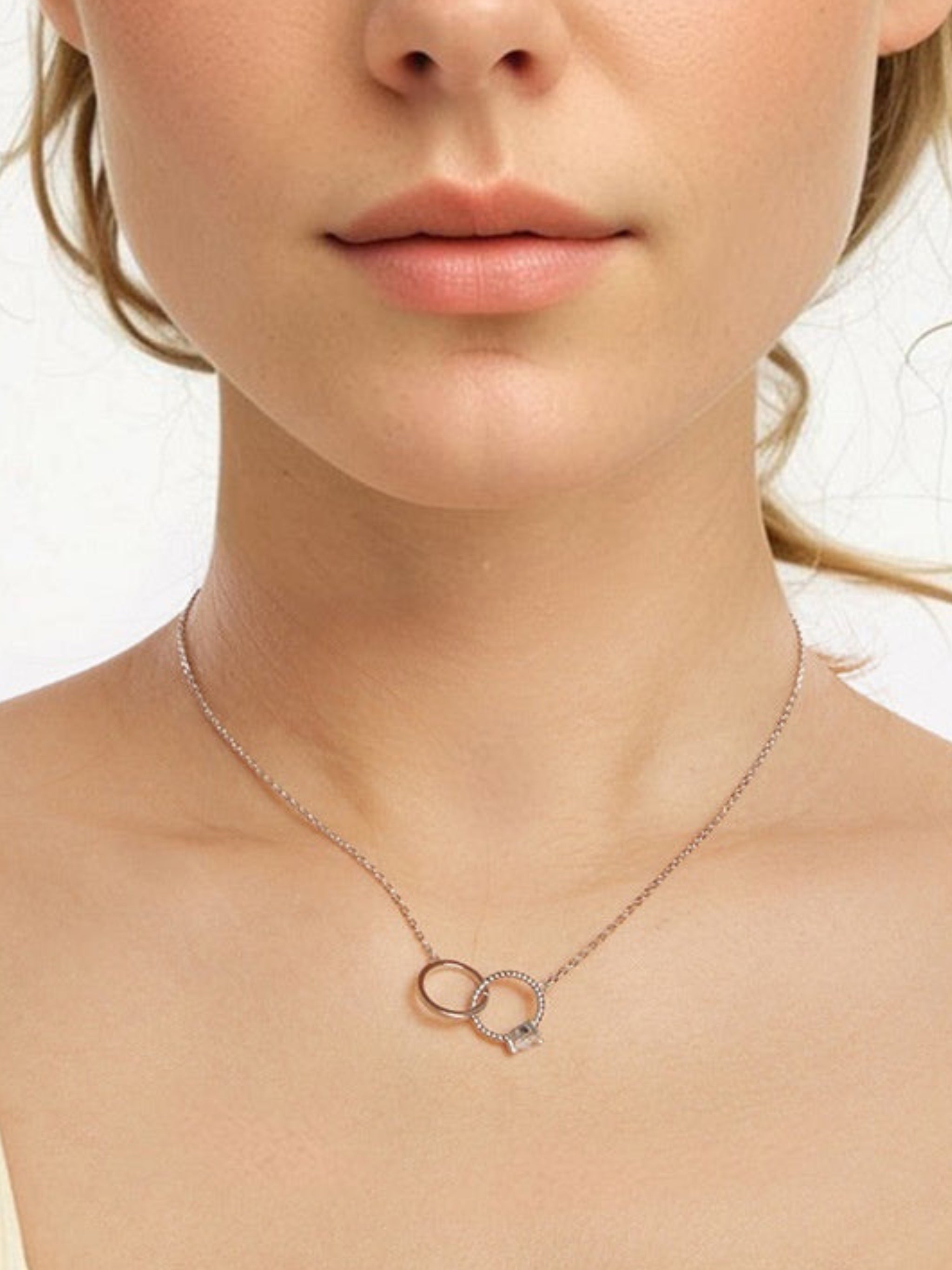 Double Ring S925 Sterling Silver Charm Necklace