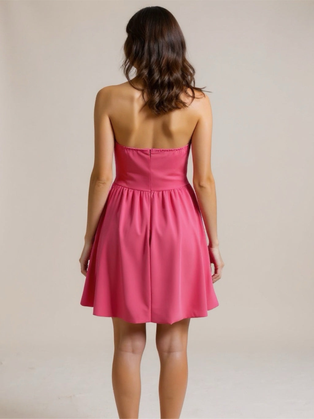 Ruched Hot Pink Strapless Mini Dress