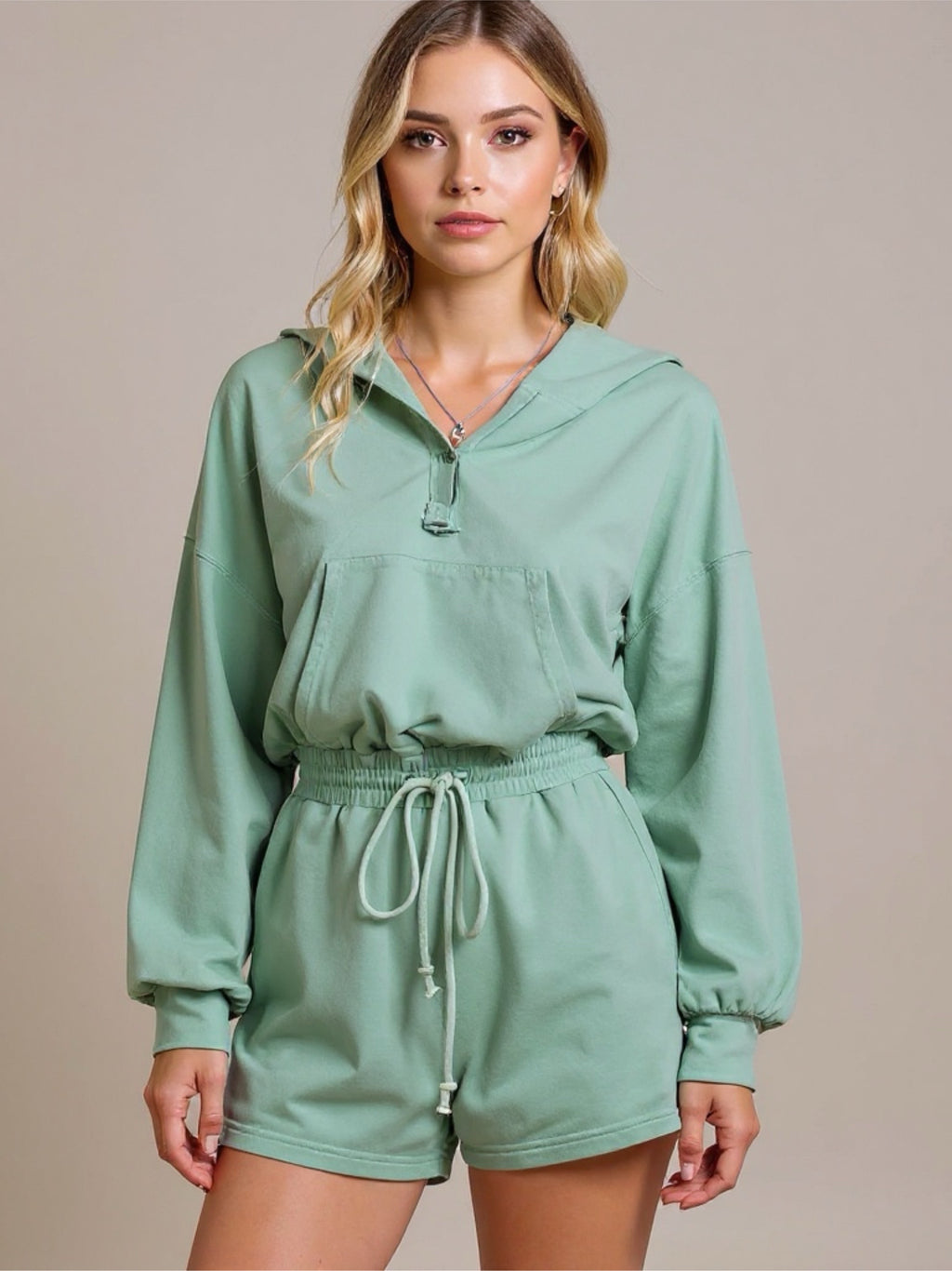 Gumleaf Hooded Romper with Pockets