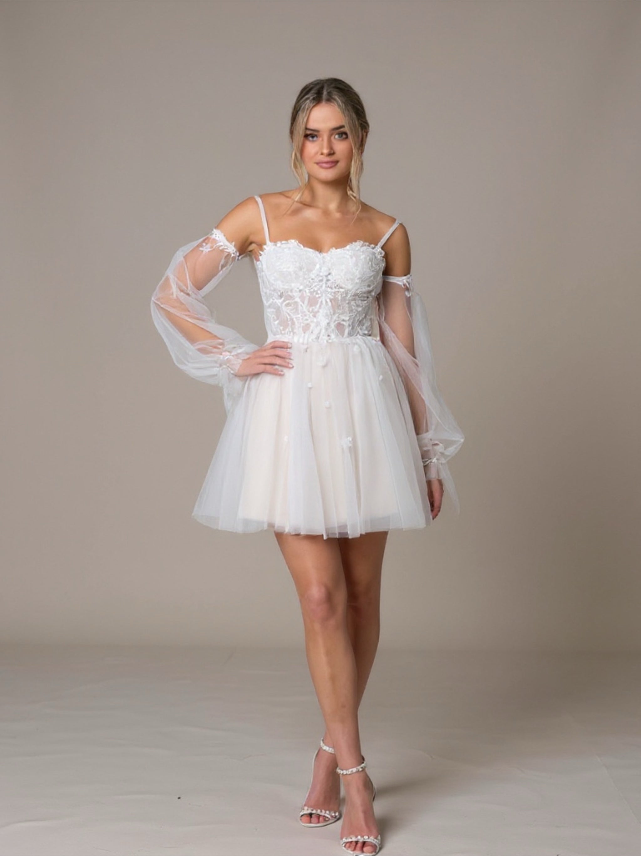 Spaghetti Strap Mini Bridal Dress with Flower Appliques