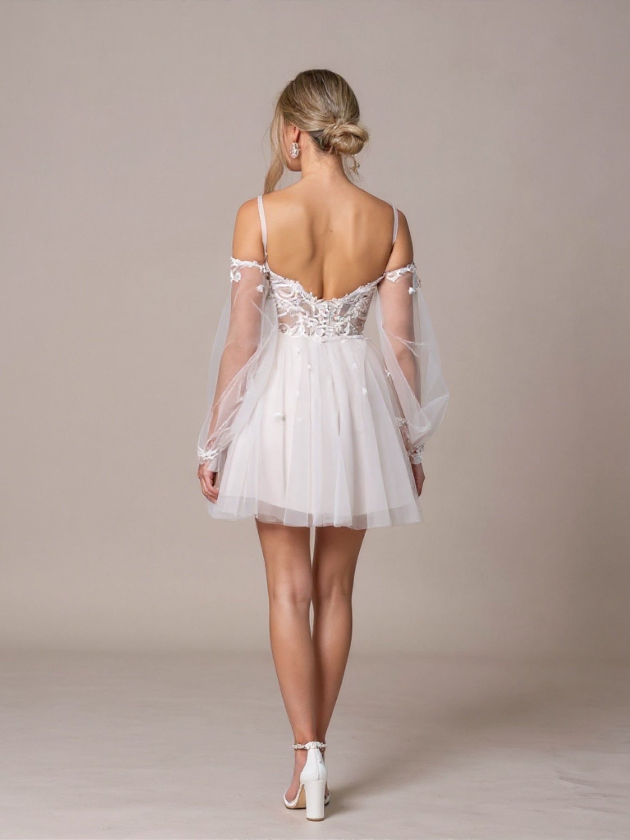 Spaghetti Strap Mini Bridal Dress with Flower Appliques