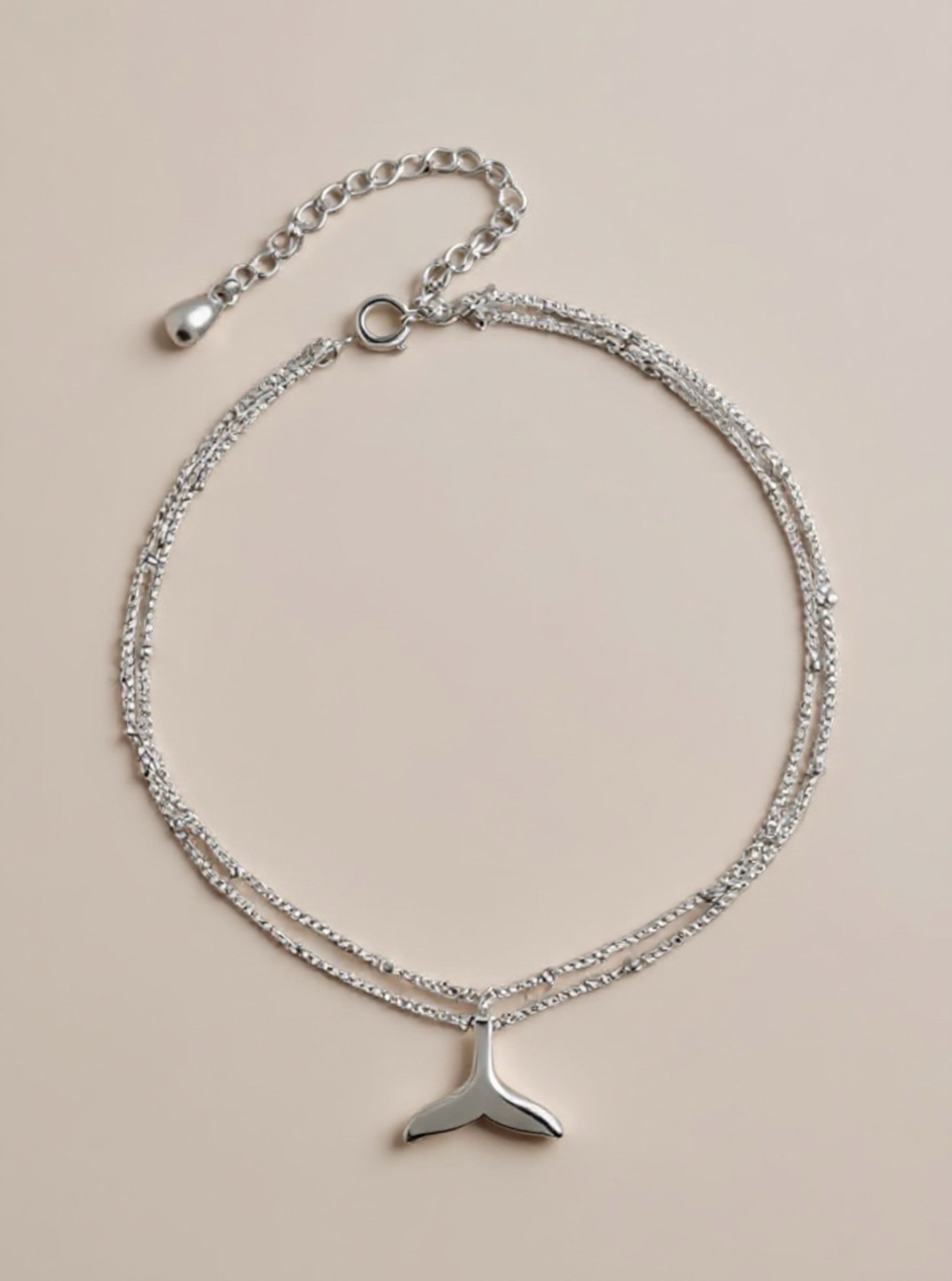 Satellite Chain .925 Sterling Silver Anklet with Mermaid Tail Charm