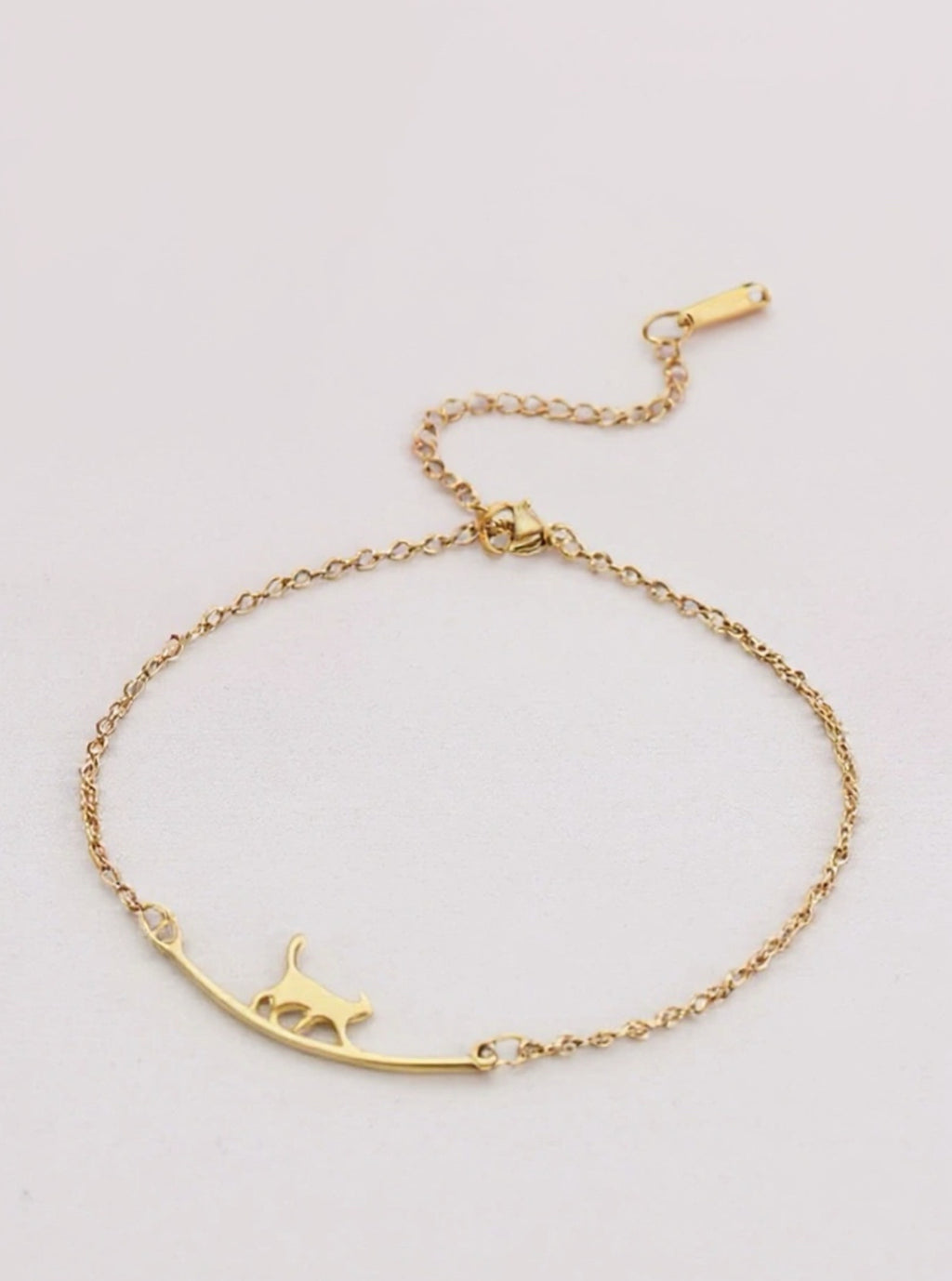 Gold or Silver Stainless Steel Cat Charm Anklet