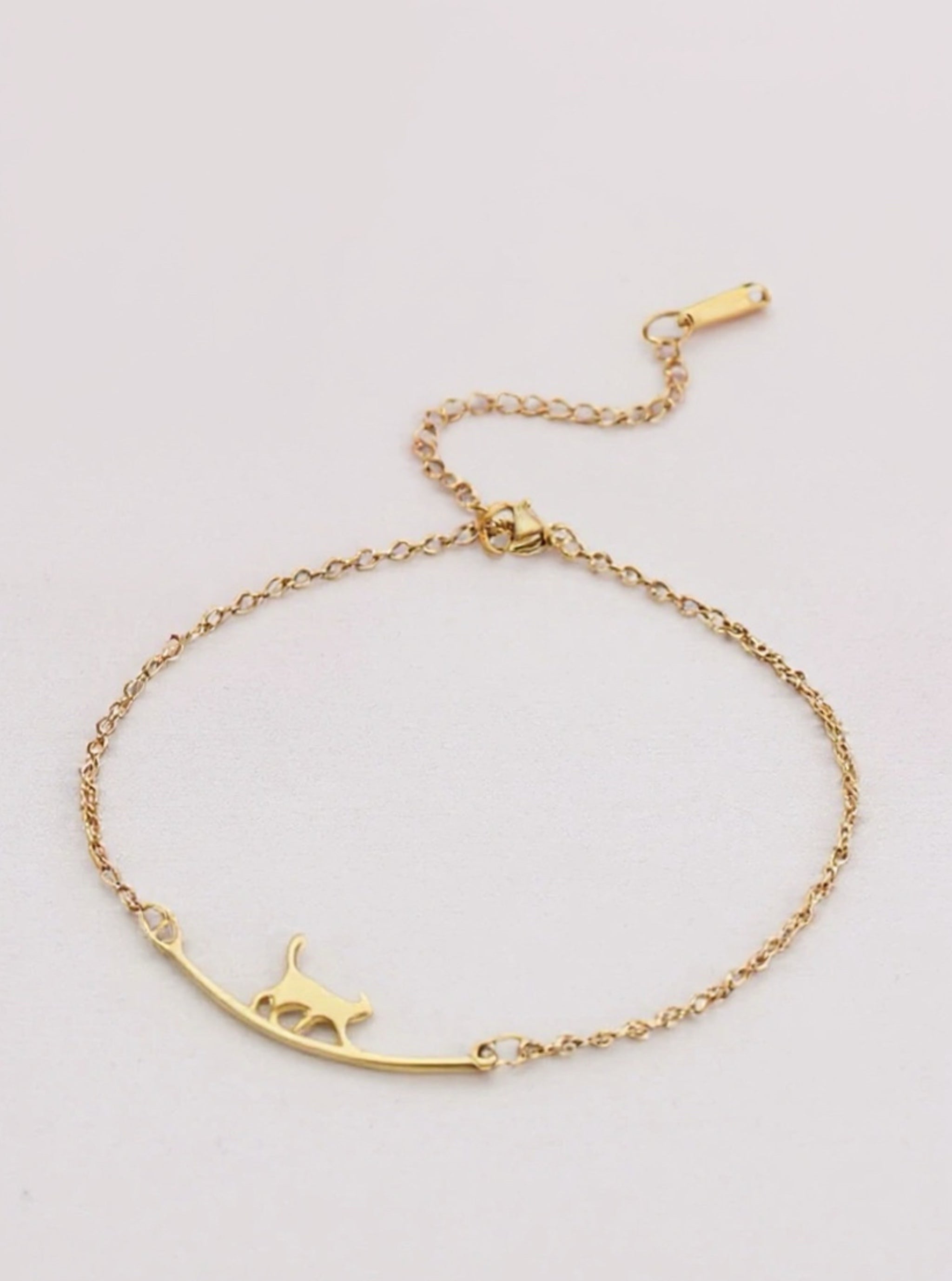 Gold or Silver Stainless Steel Cat Charm Anklet