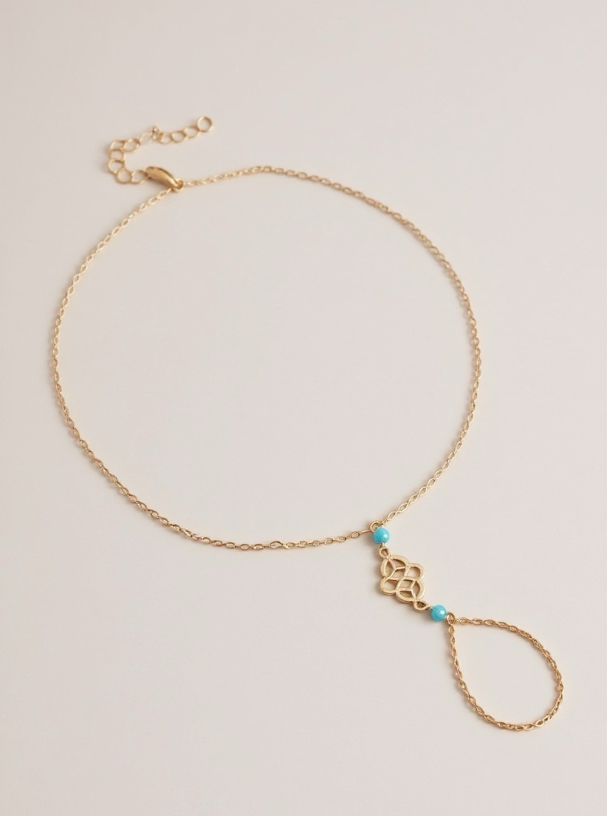 Gold or Silver Toned Anklet with Turquoise Accents & Toe Ring