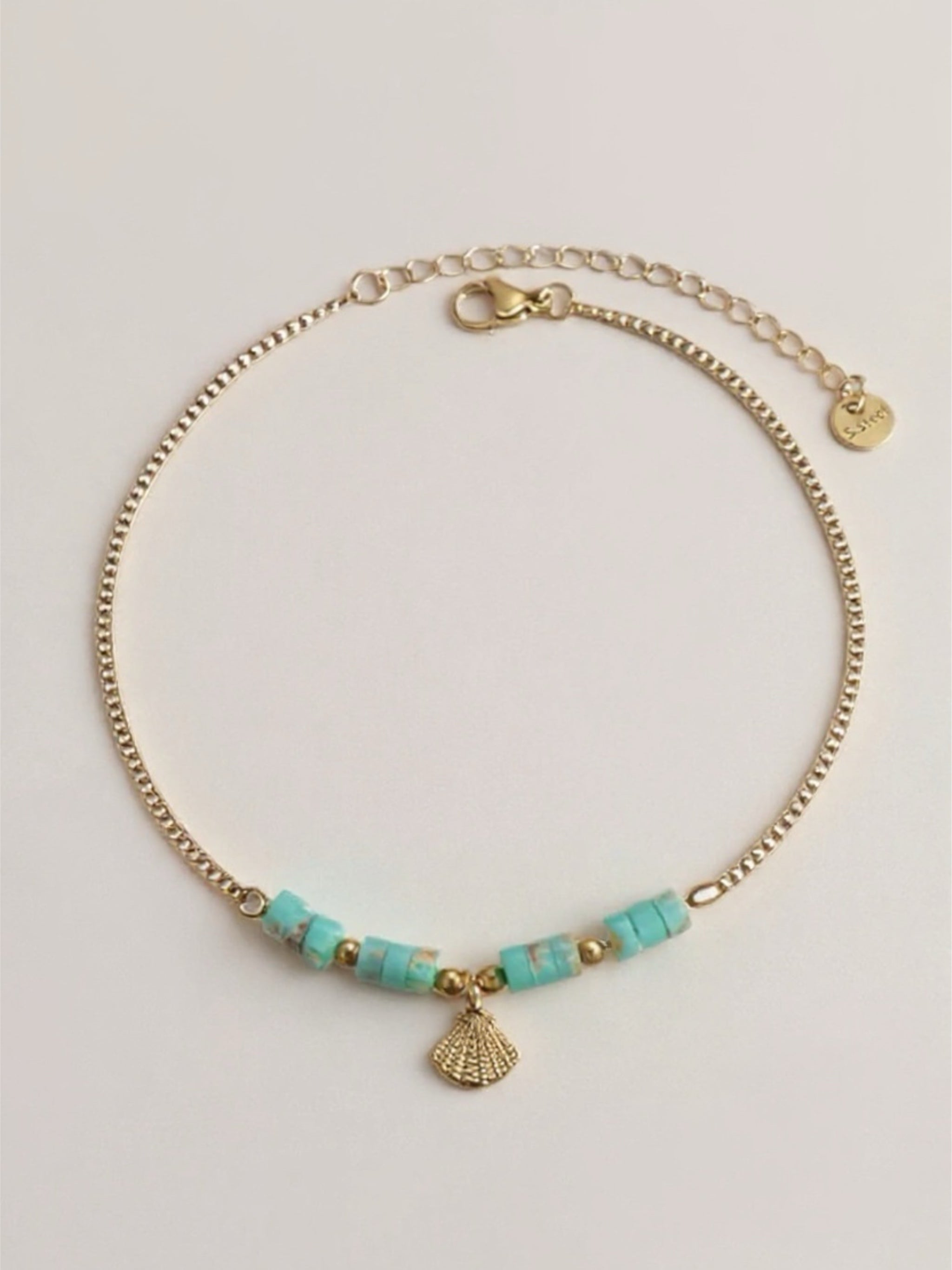 Gold Toned Stainless Steel Starfish Anklet with Turquoise Howlite