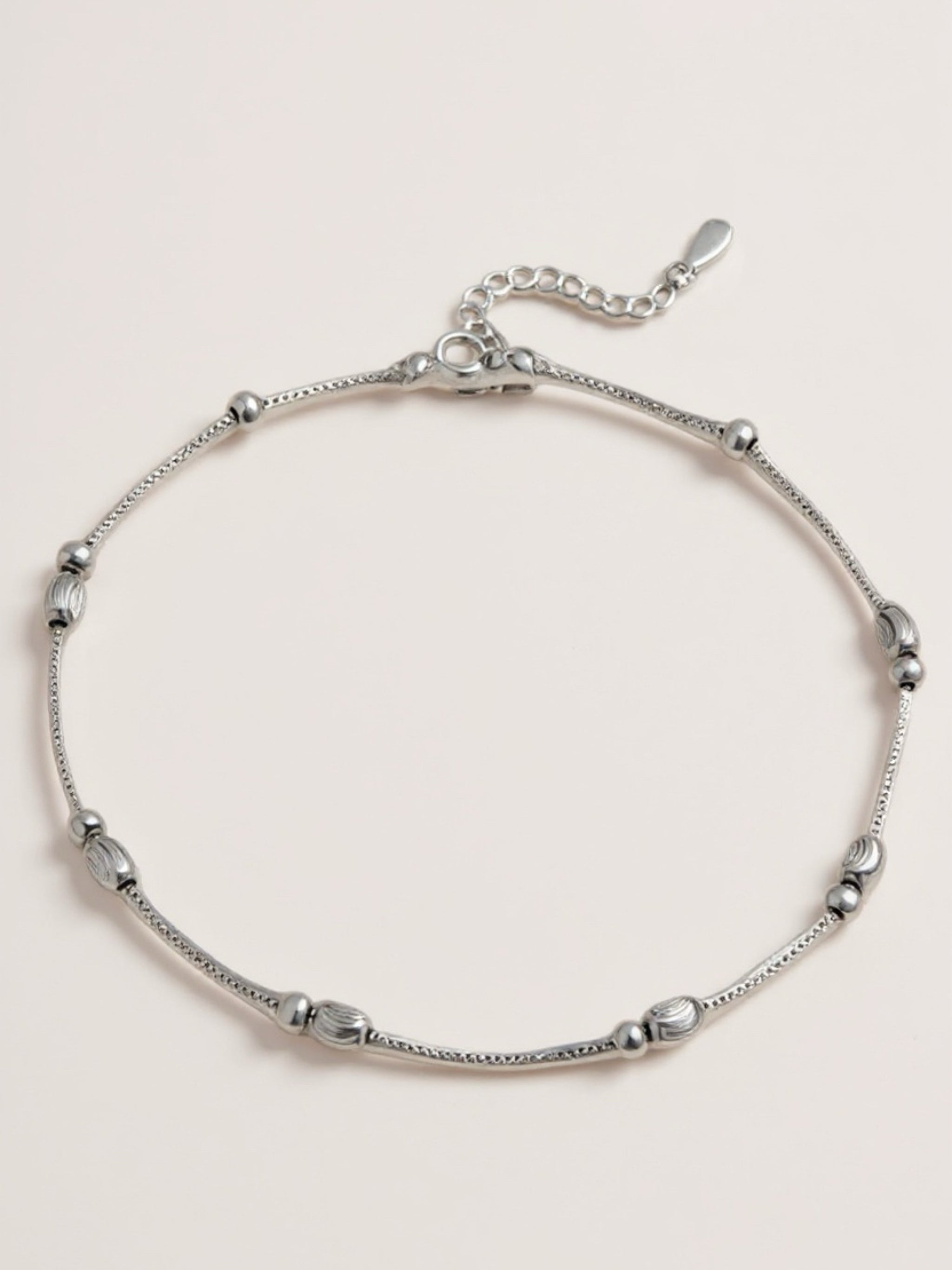 .925 Sterling Silver Chain Anklet with Beaded Accents