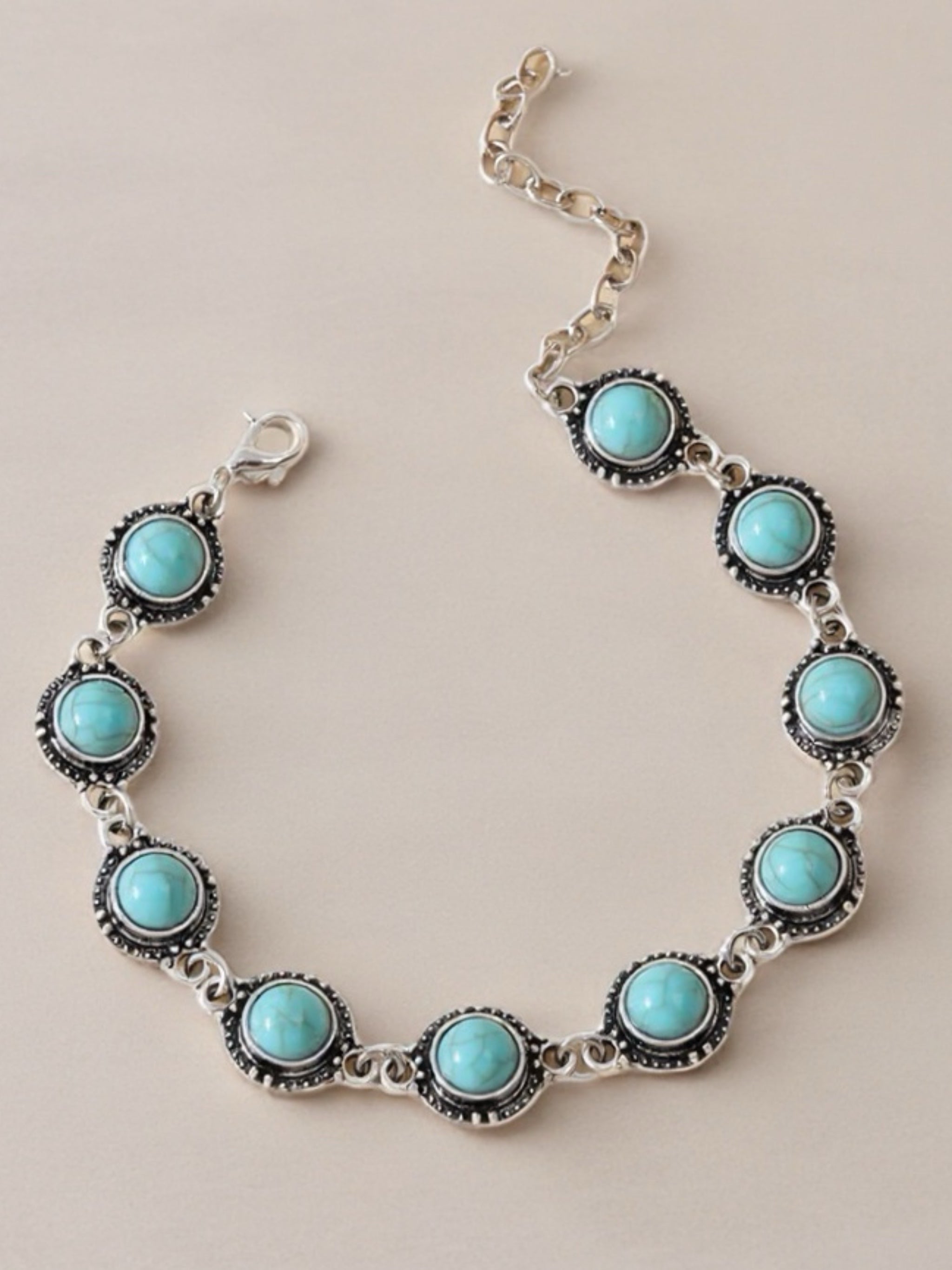 Silver toned Turquoise Charm Anklet