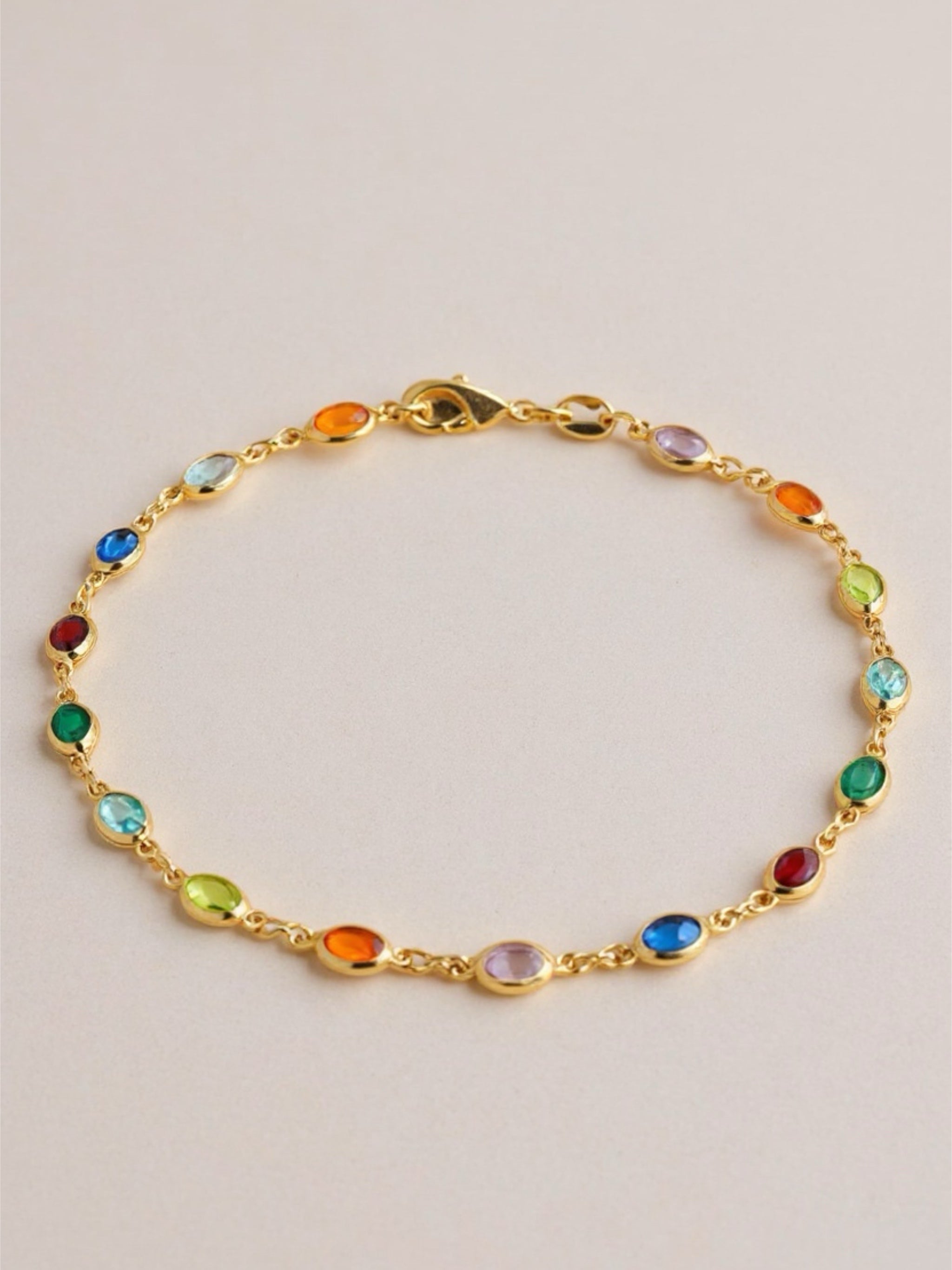 Gold Toned Colorful CZ Charm Anklet