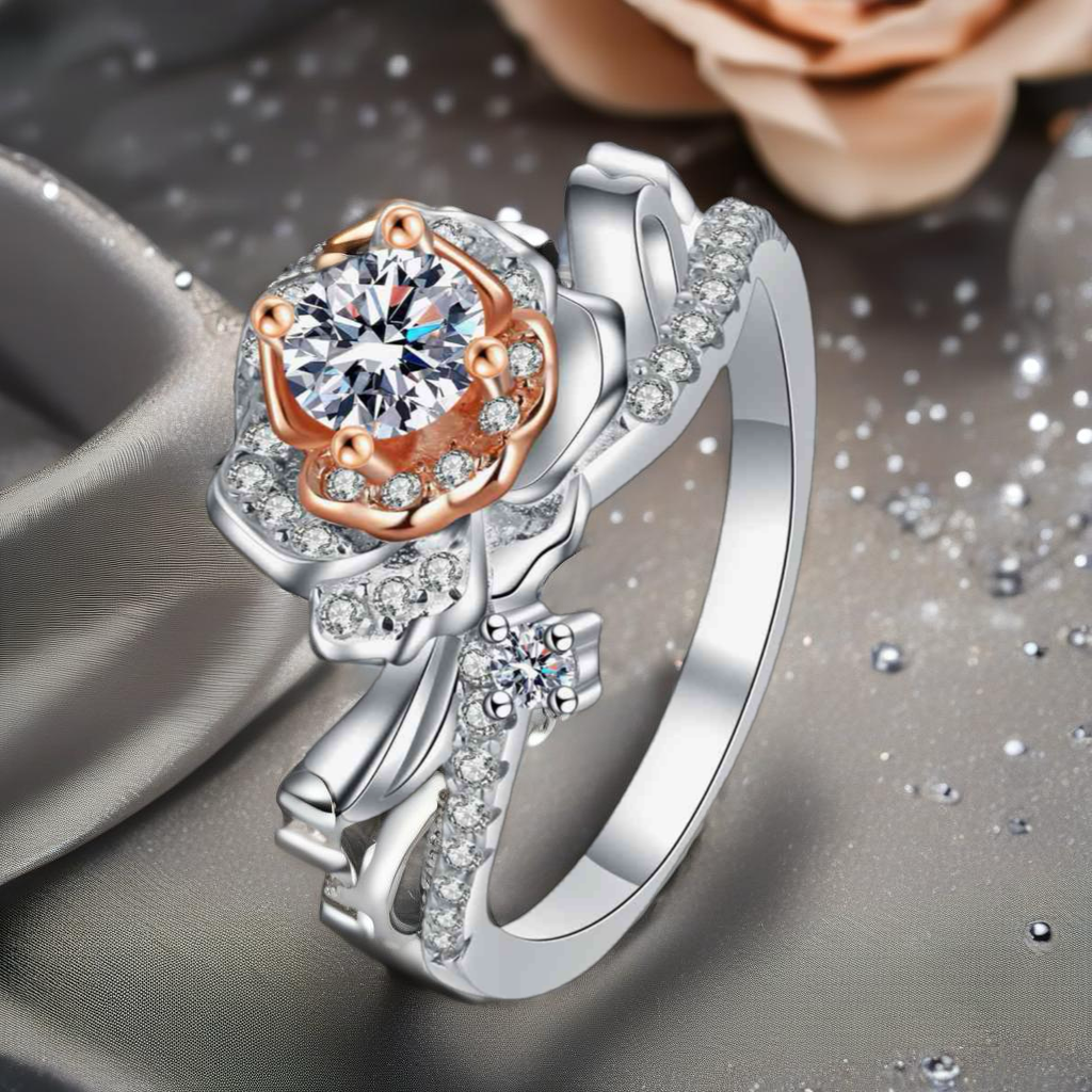 Sterling Silver Rose Moissanite Ring
