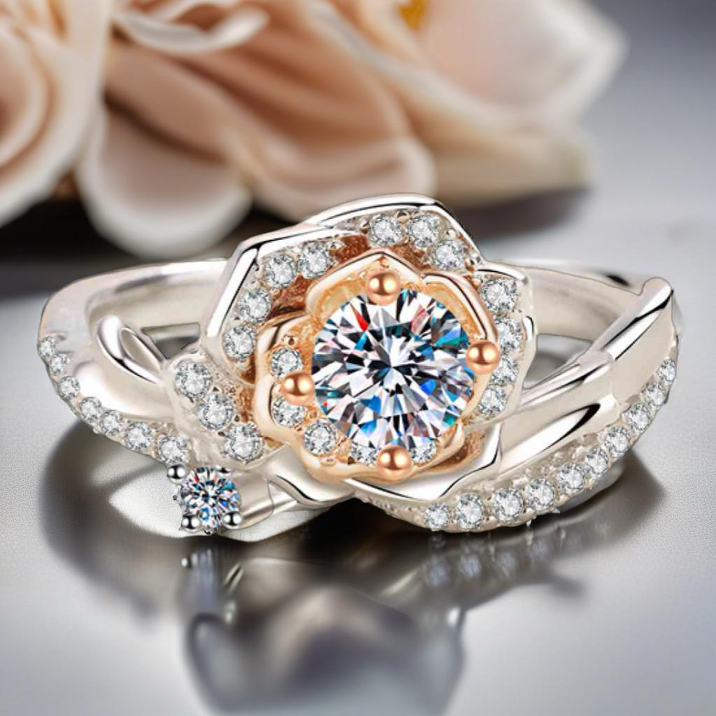 Sterling Silver Rose Moissanite Ring