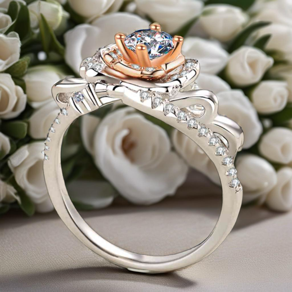 Sterling Silver Rose Moissanite Ring