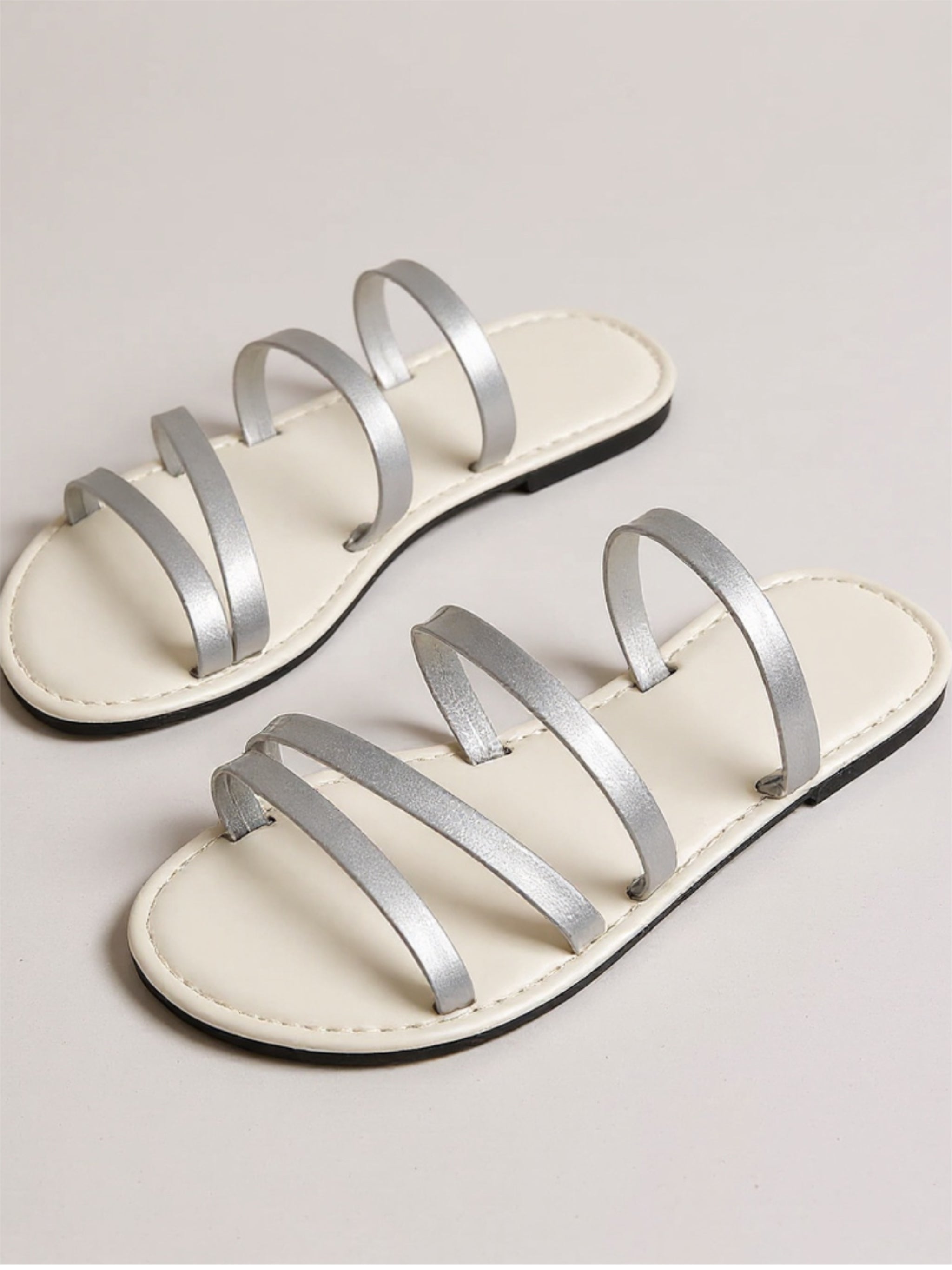 Silver Strappy Flat Sandals
