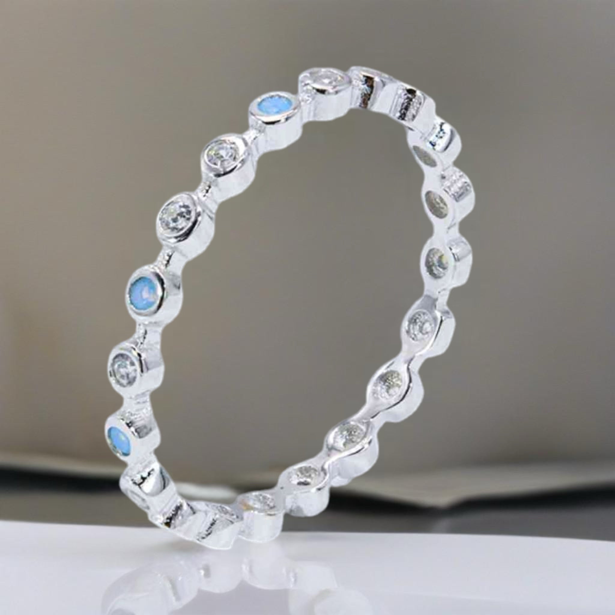Sterling Silver CZ & Natural Moonstone Ring