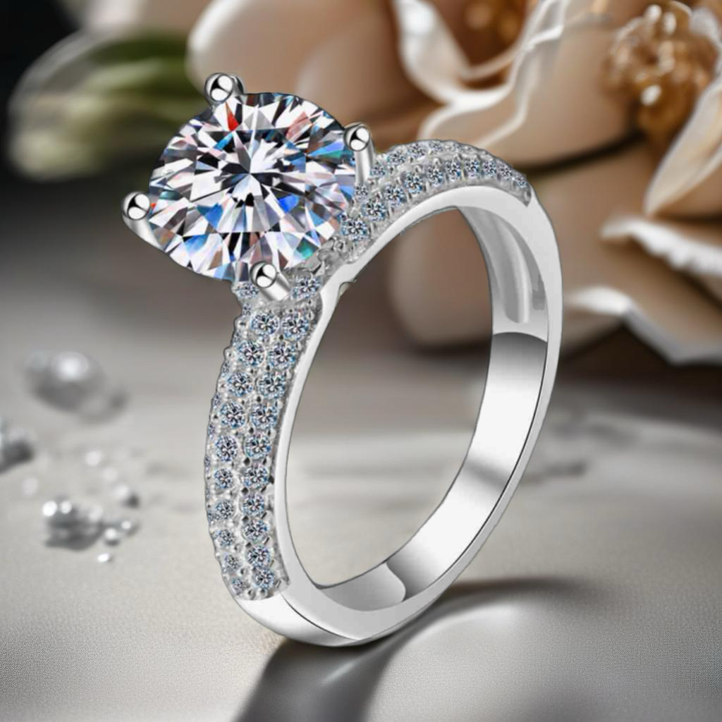 4-Prong Moissanite Sterling Silver Ring