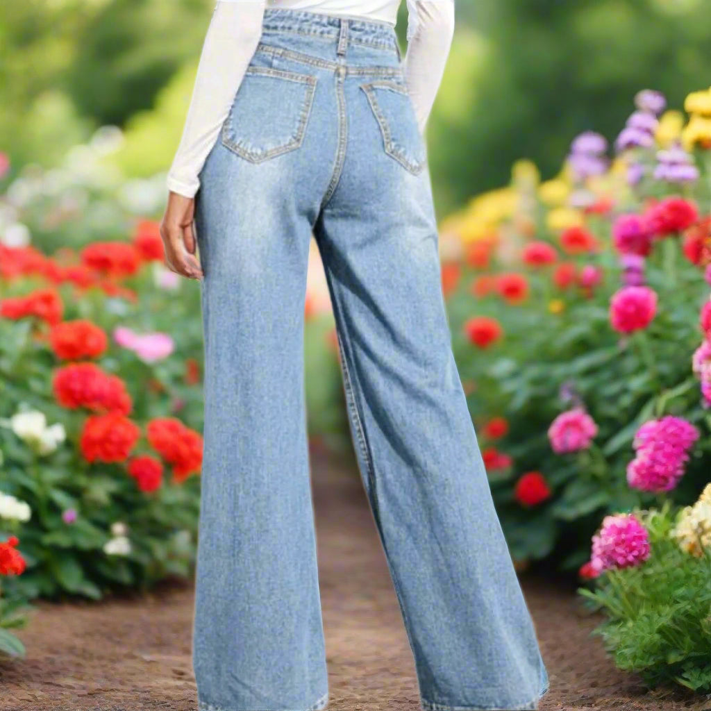 Dusty Blue High Waist Wide Leg Jeans