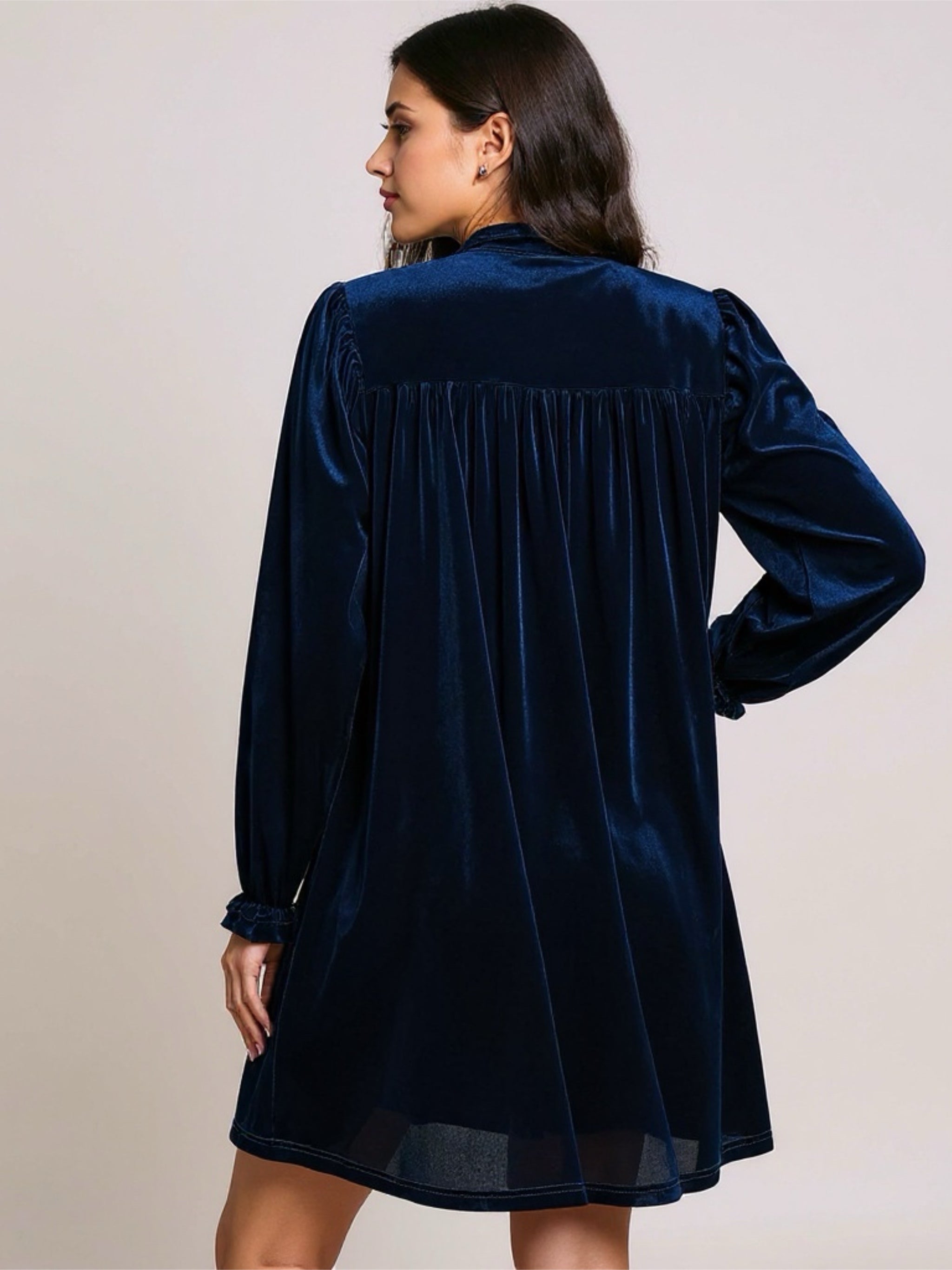 Ruched Long Sleeve Velvet Mini Dress