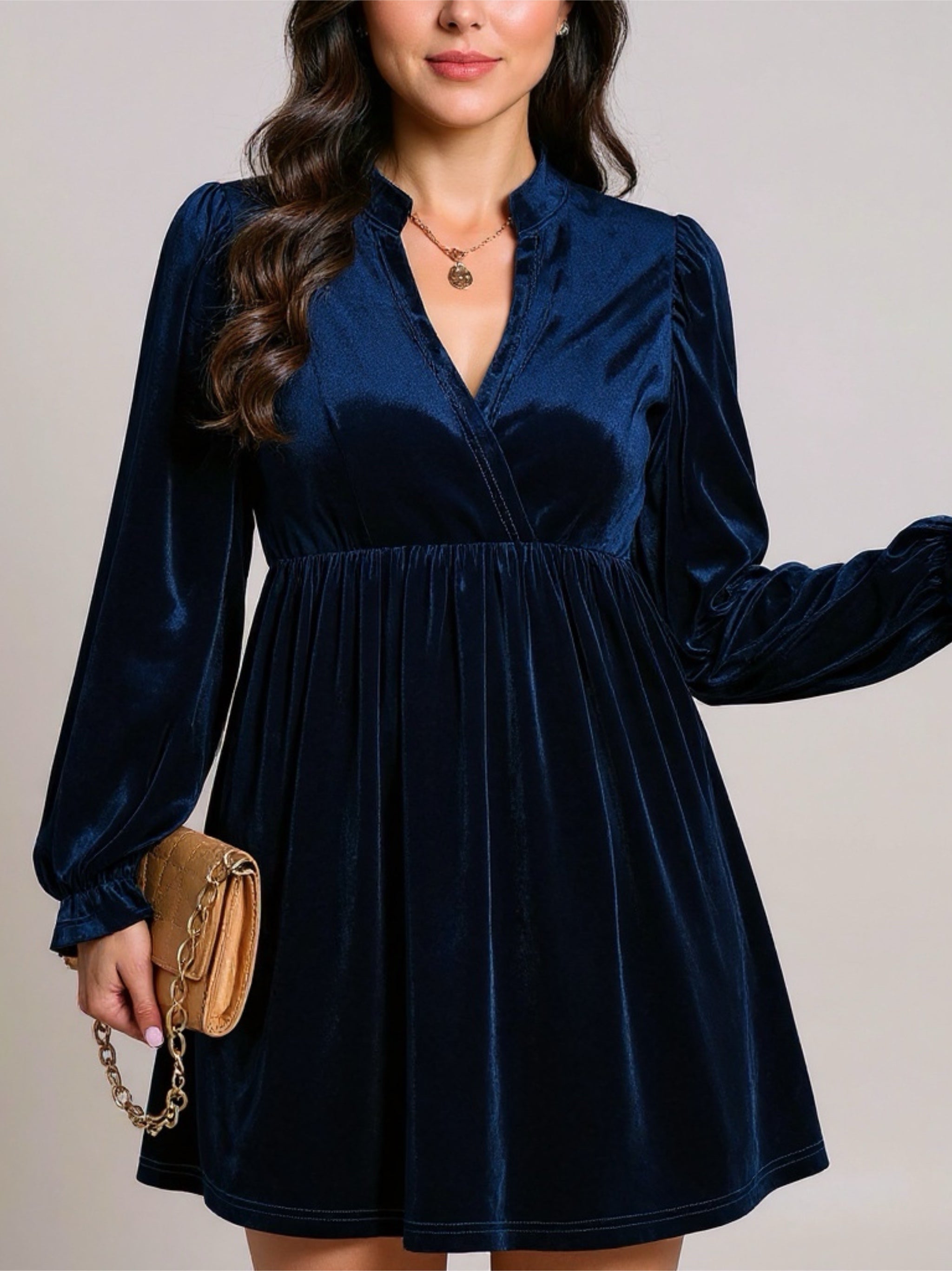 Ruched Long Sleeve Velvet Mini Dress