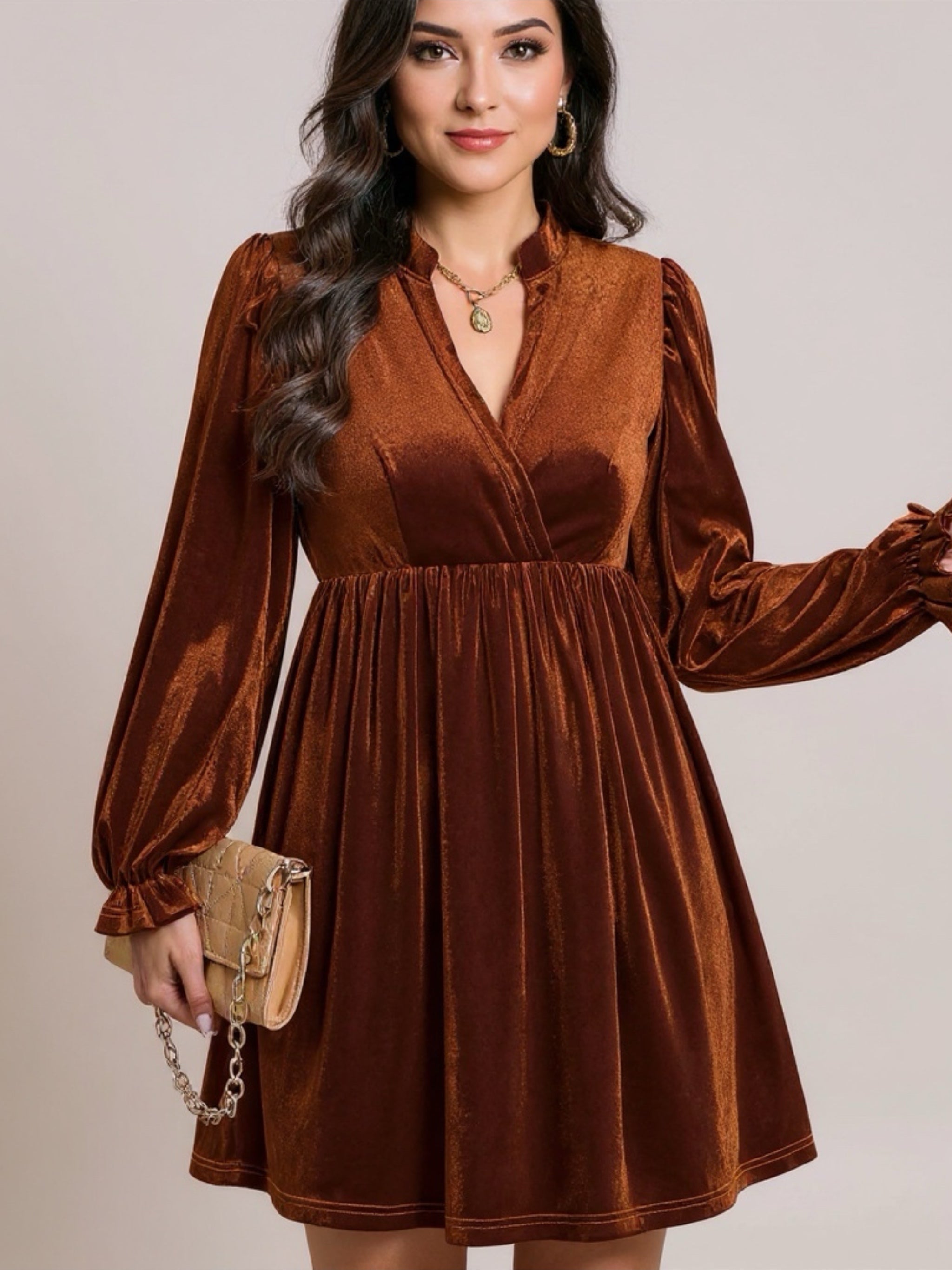 Ruched Long Sleeve Velvet Mini Dress