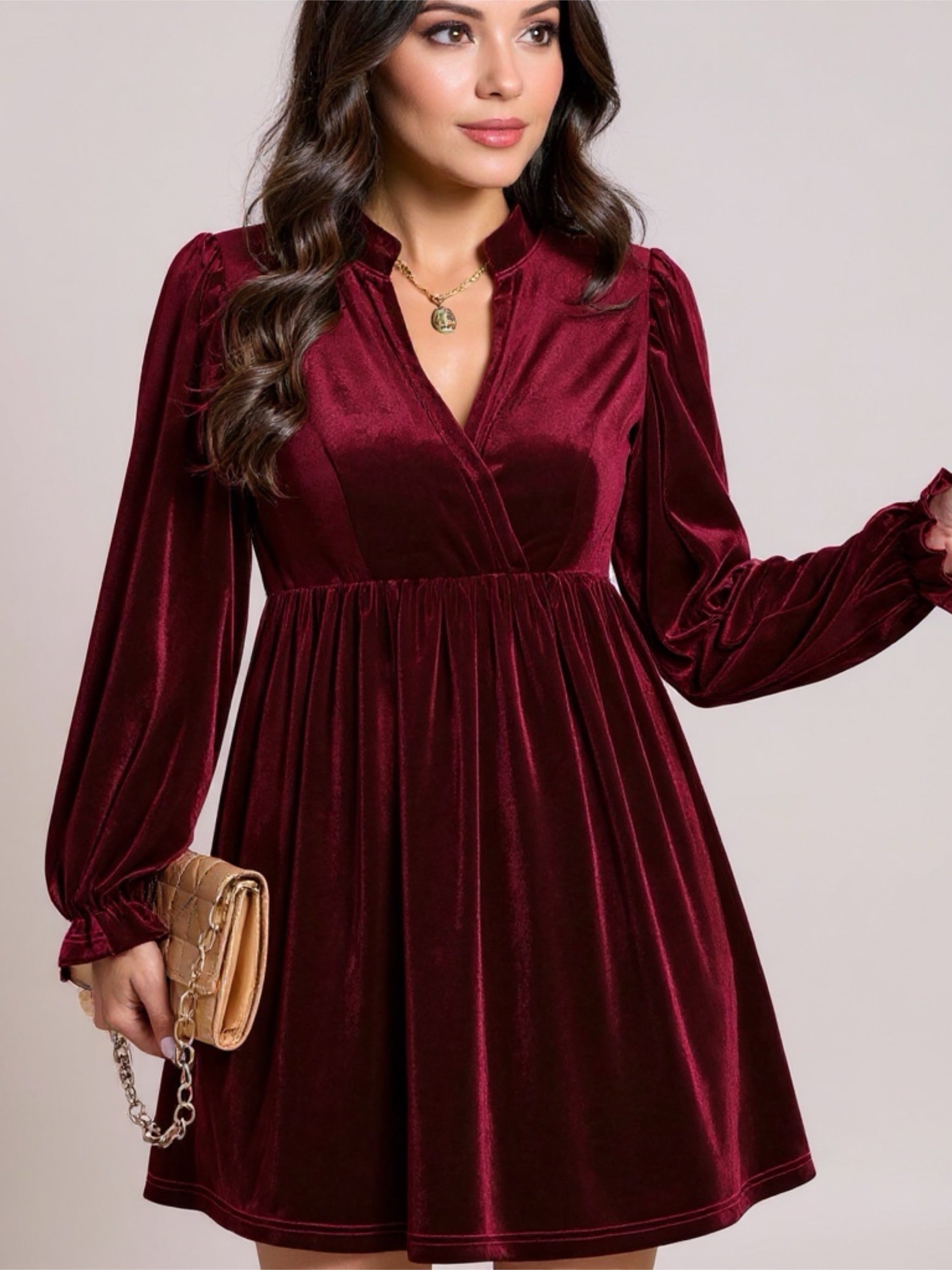 Ruched Long Sleeve Velvet Mini Dress