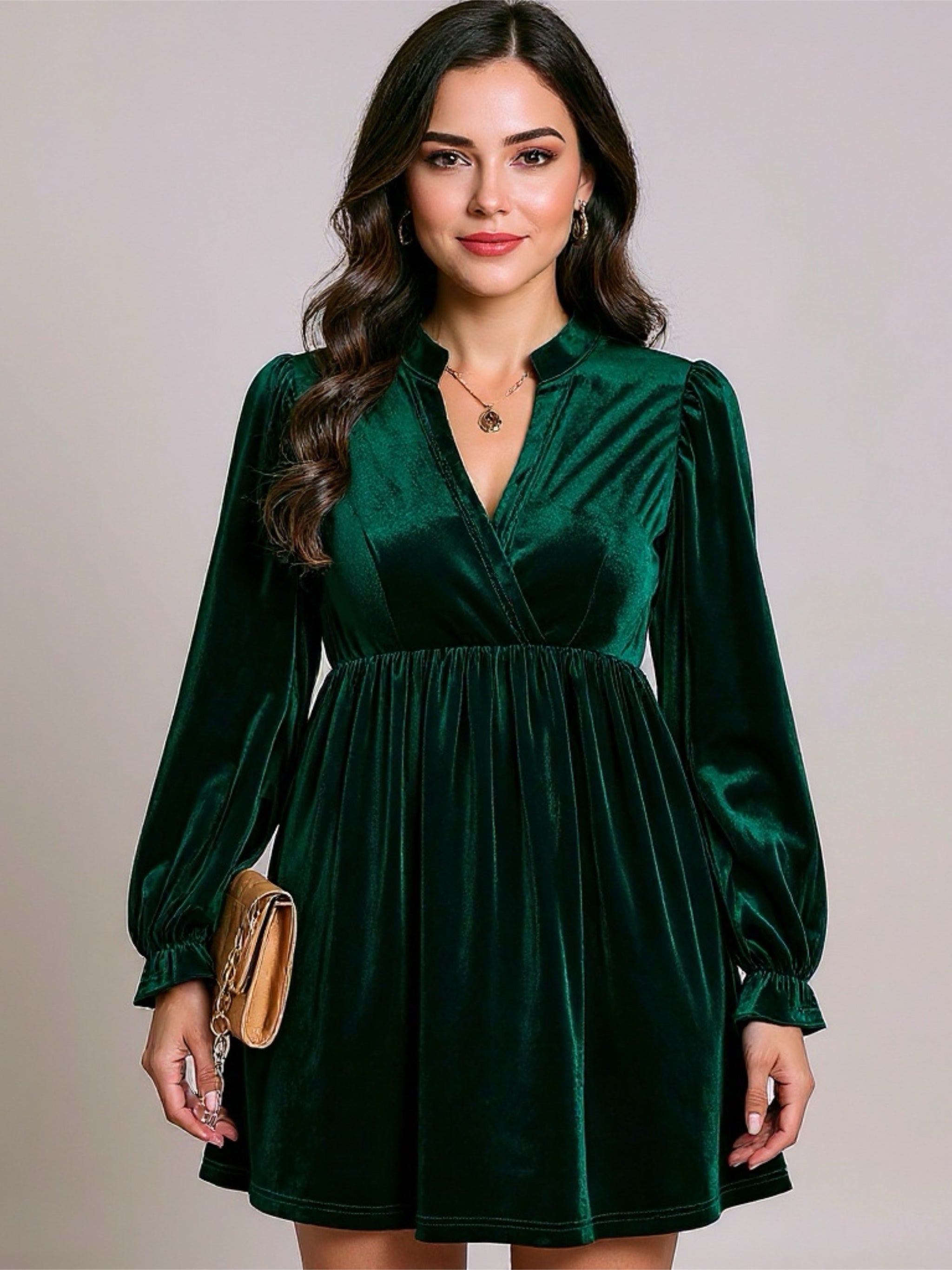 Ruched Long Sleeve Velvet Mini Dress