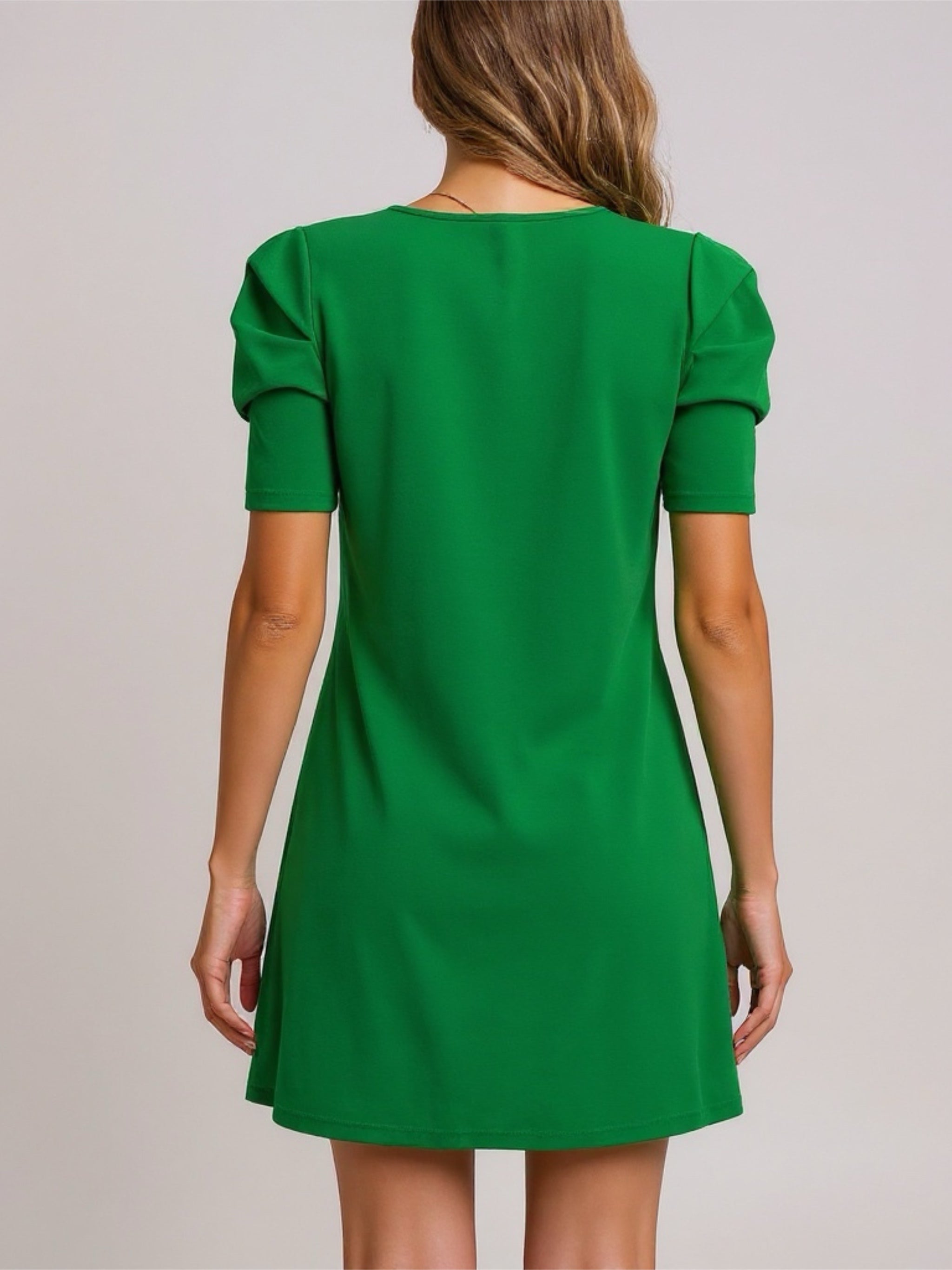 Round Neck Puff Sleeve Mini Dress