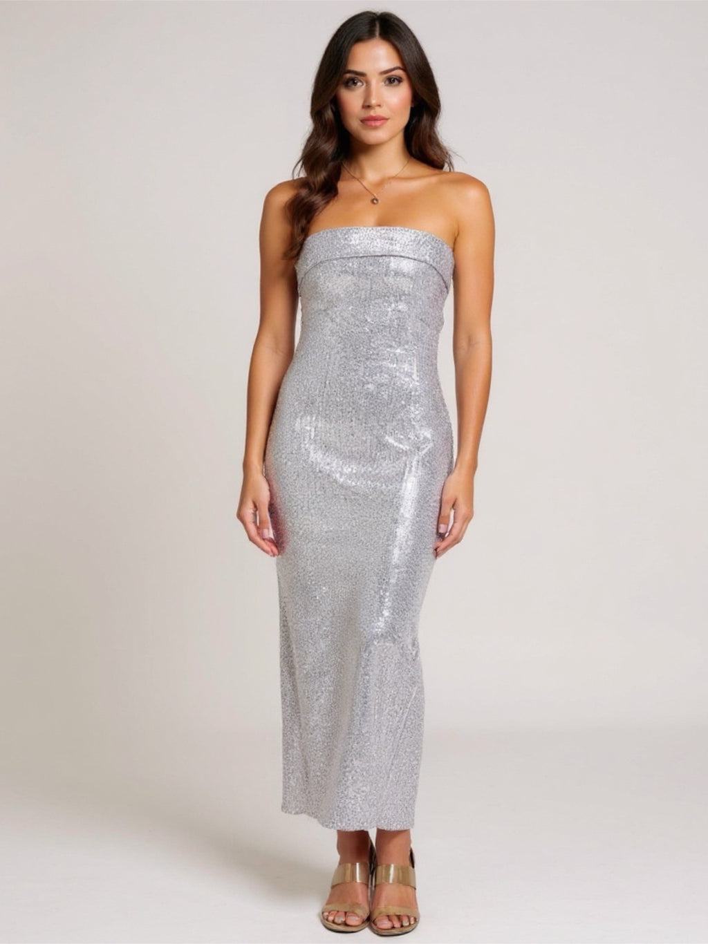 Sequin Cutout Strapless Dress