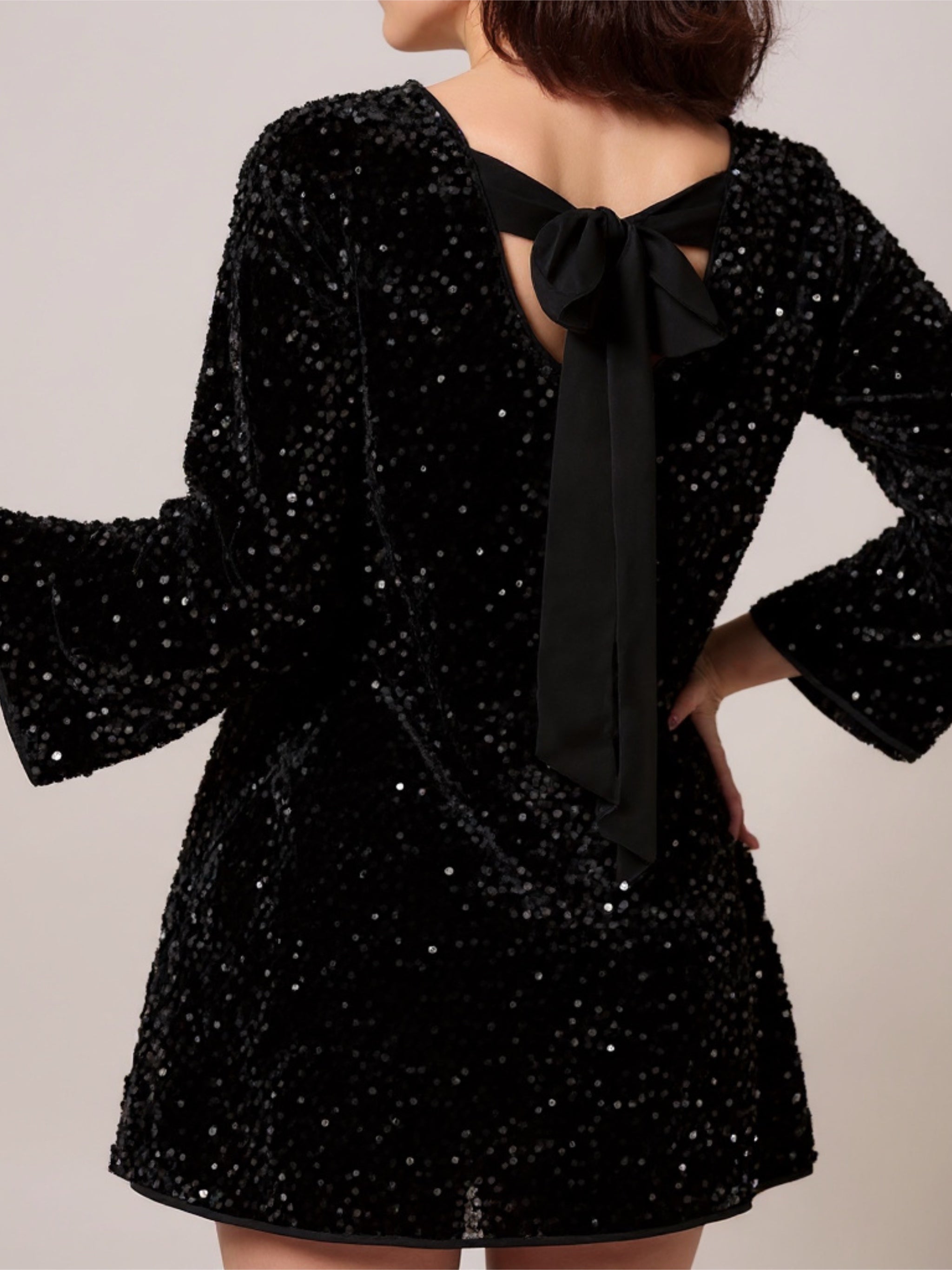 Sequin Round Neck Long Sleeve Mini Dress