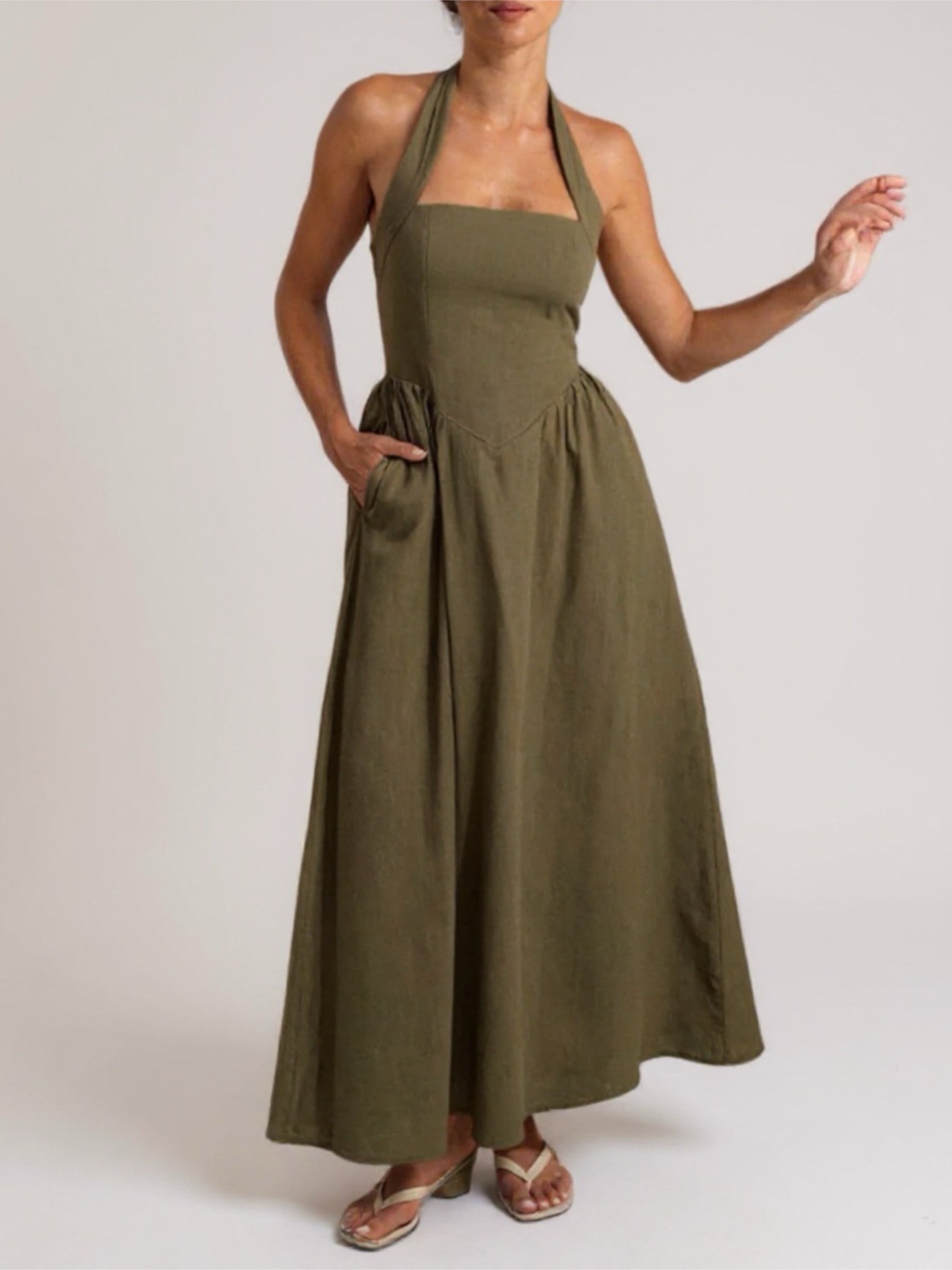 Halter Neck Maxi Dress with Pockets