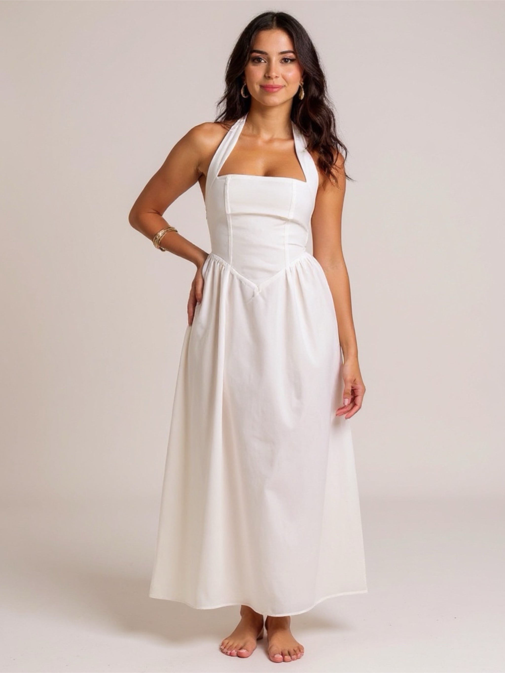 Halter Neck Maxi Dress with Pockets